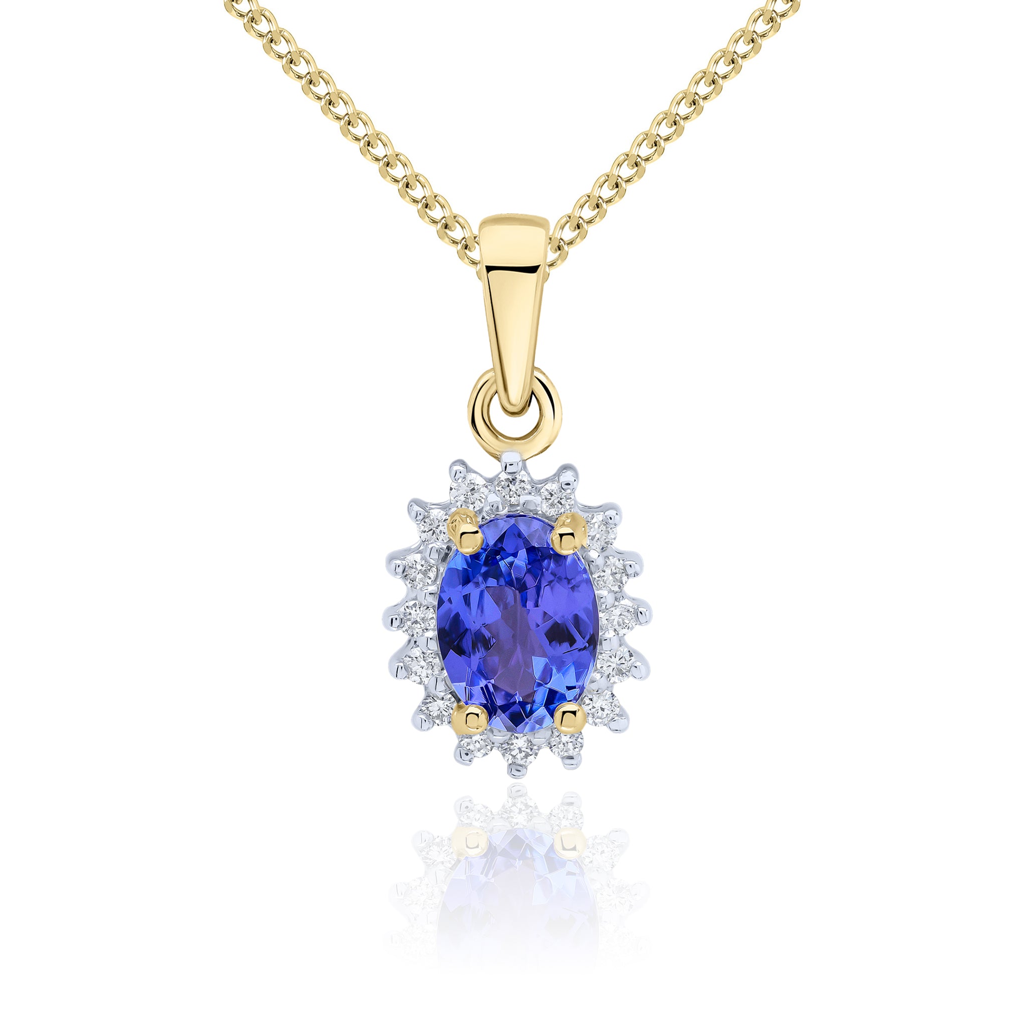 9ct Yellow Gold Oval Tanzanite & Diamond Cluster Pend