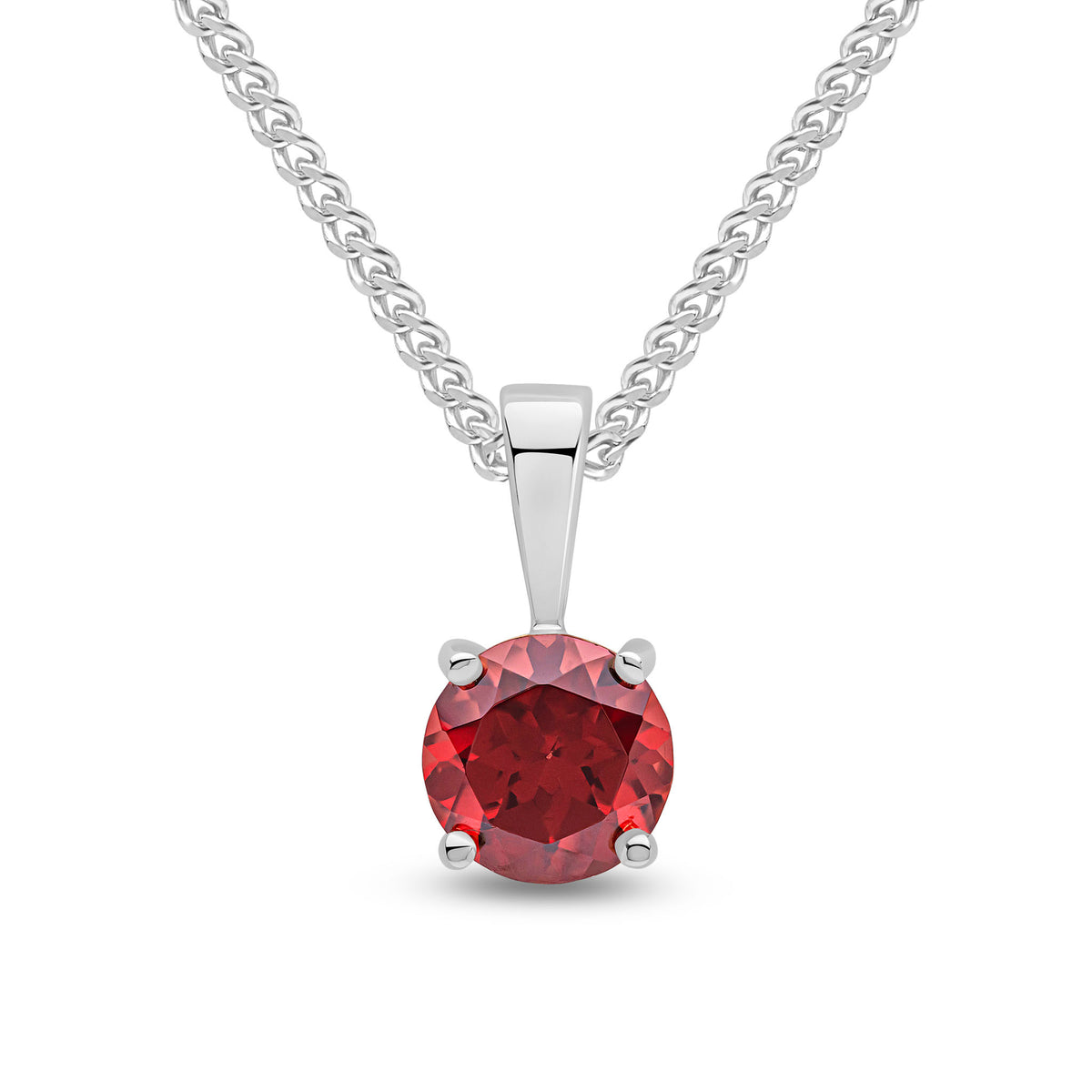 9ct White Gold 6mm Round Garnet 4 Claw Pendant