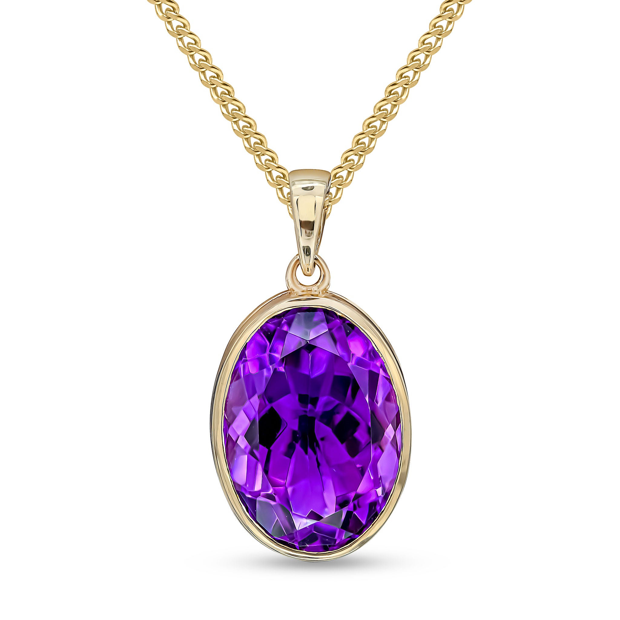 9ct Yellow Gold 14x10 Oval Amethyst Rubover Pendant