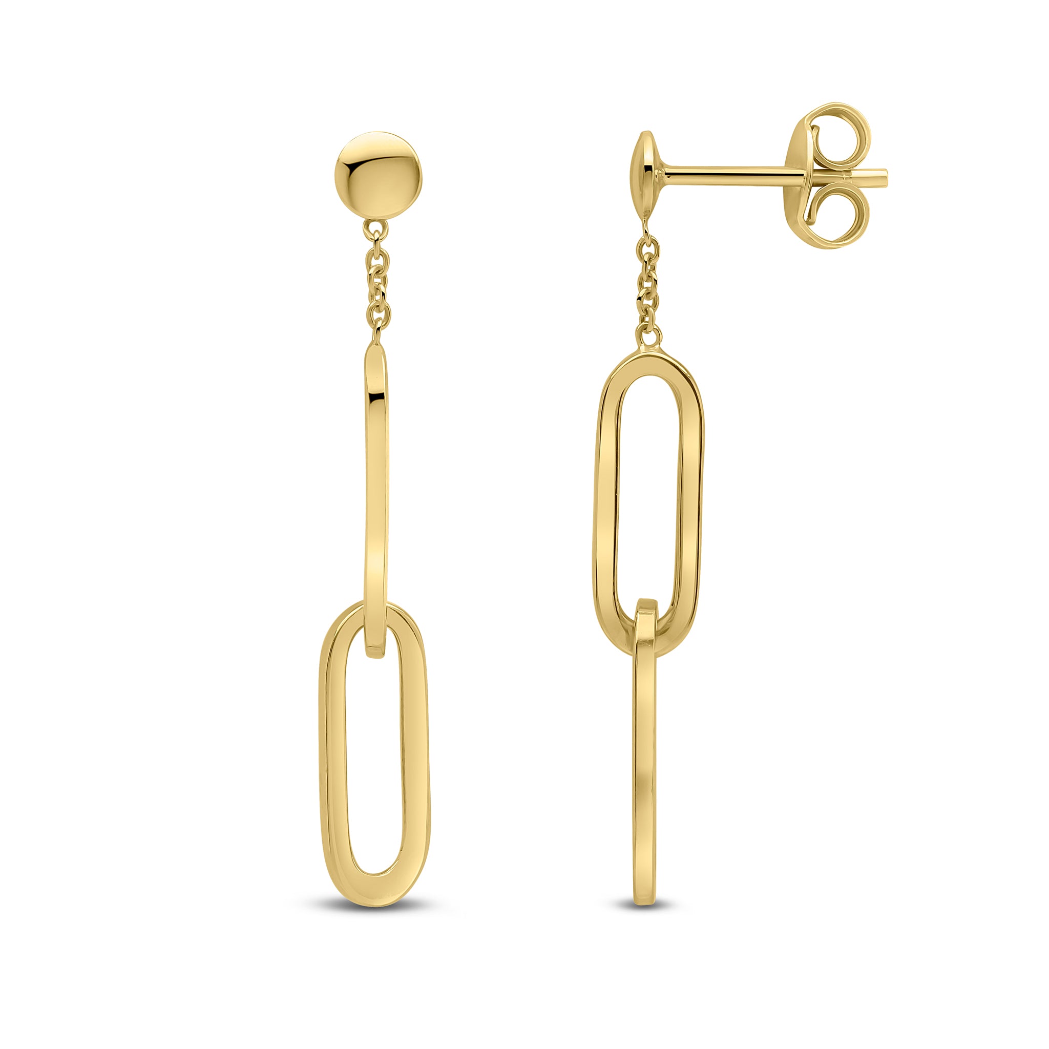 9ct Yellow Gold Polished Double Oval Link And Chain Drop Drop earrings