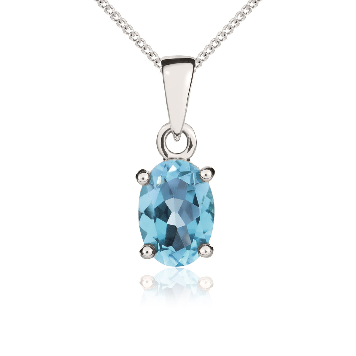 9ct White Gold 7x5mm Oval Swiss Blue Topaz 4 Claw Pendant