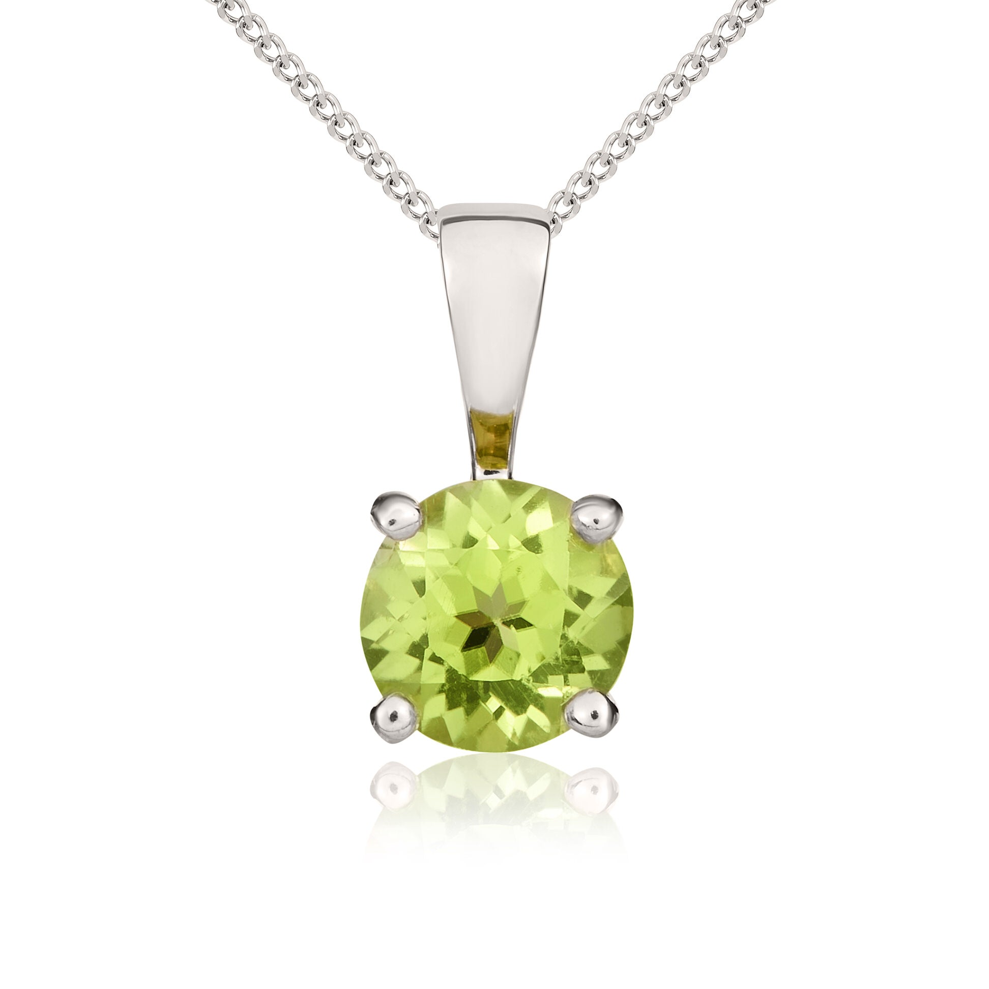 9ct white gold 5mm Round Peridot 4 Claw Single Stone Pendant