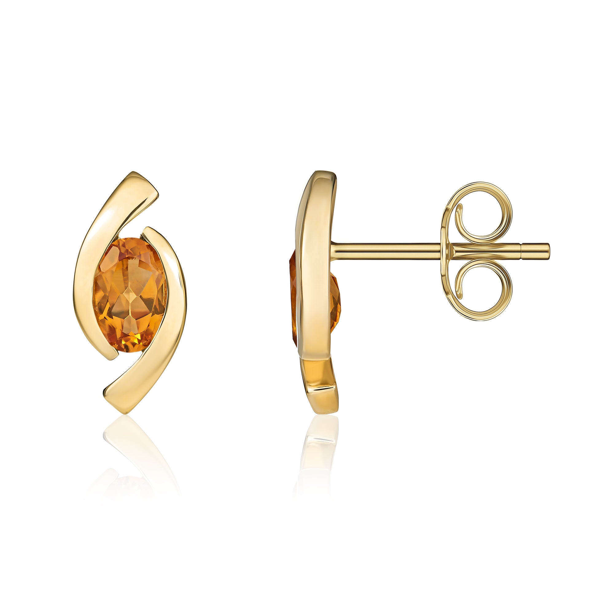 9ct Yellow Gold 6x4 Oval Citrine 'eye' Stud Earrings