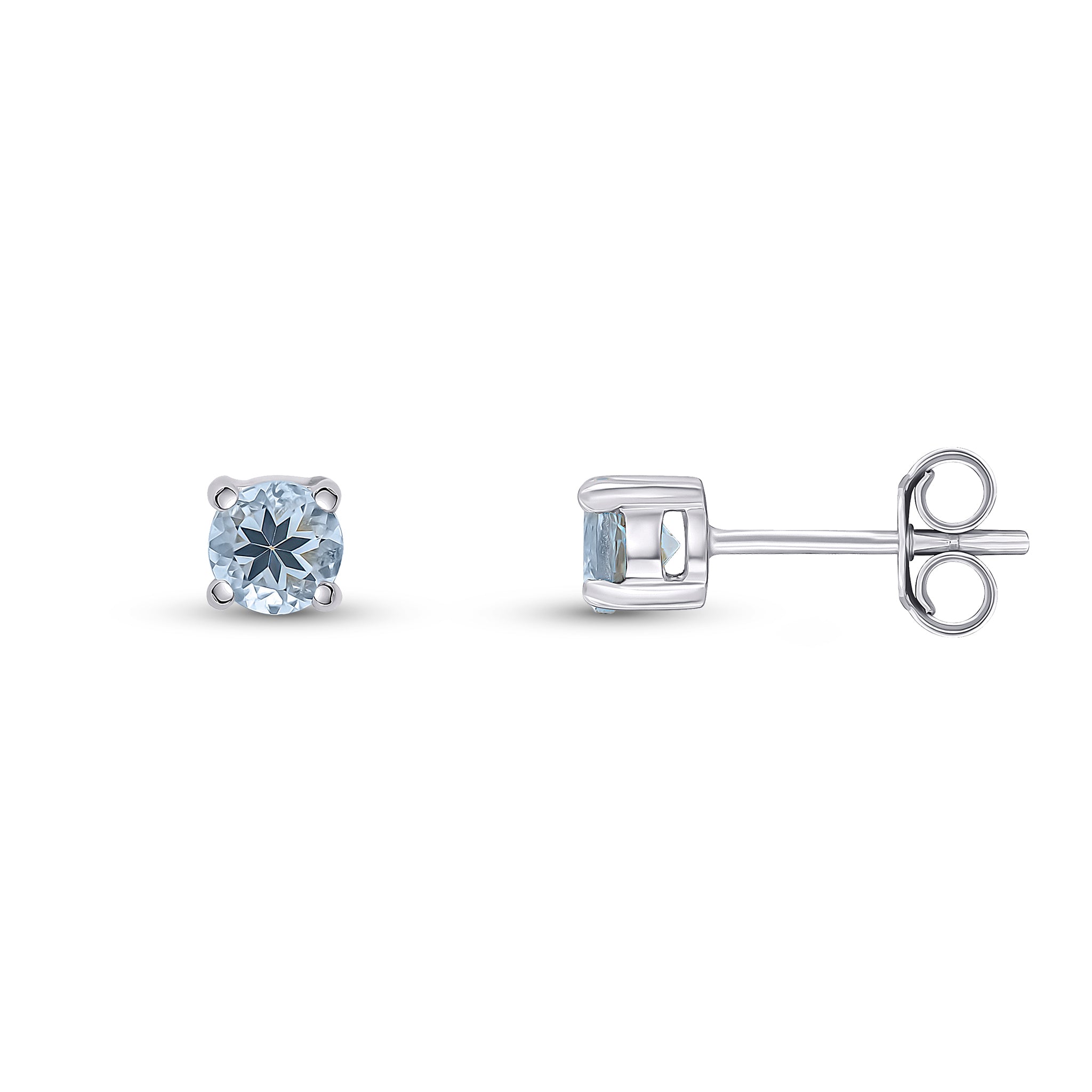 9ct white gold 4mm Round aquamarine 4 Claw Earrings