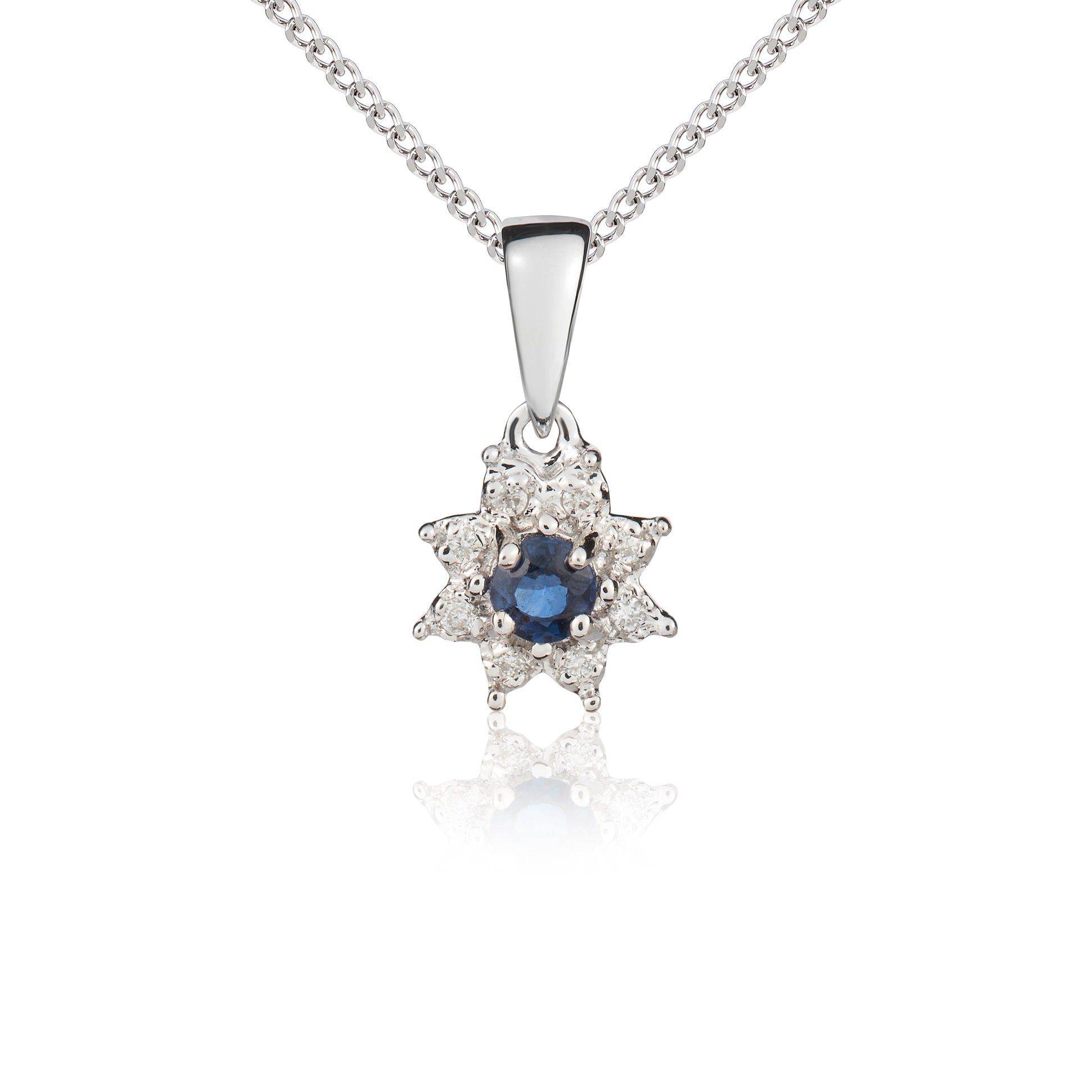 9ct White Gold Rd Sapp & Diamond Cluster Pdt