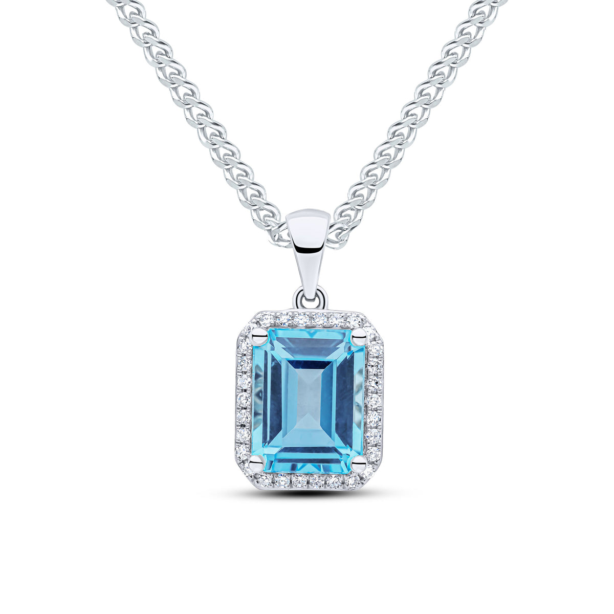 9ct White Gold Oct Sb Top & Diamond Cluster P