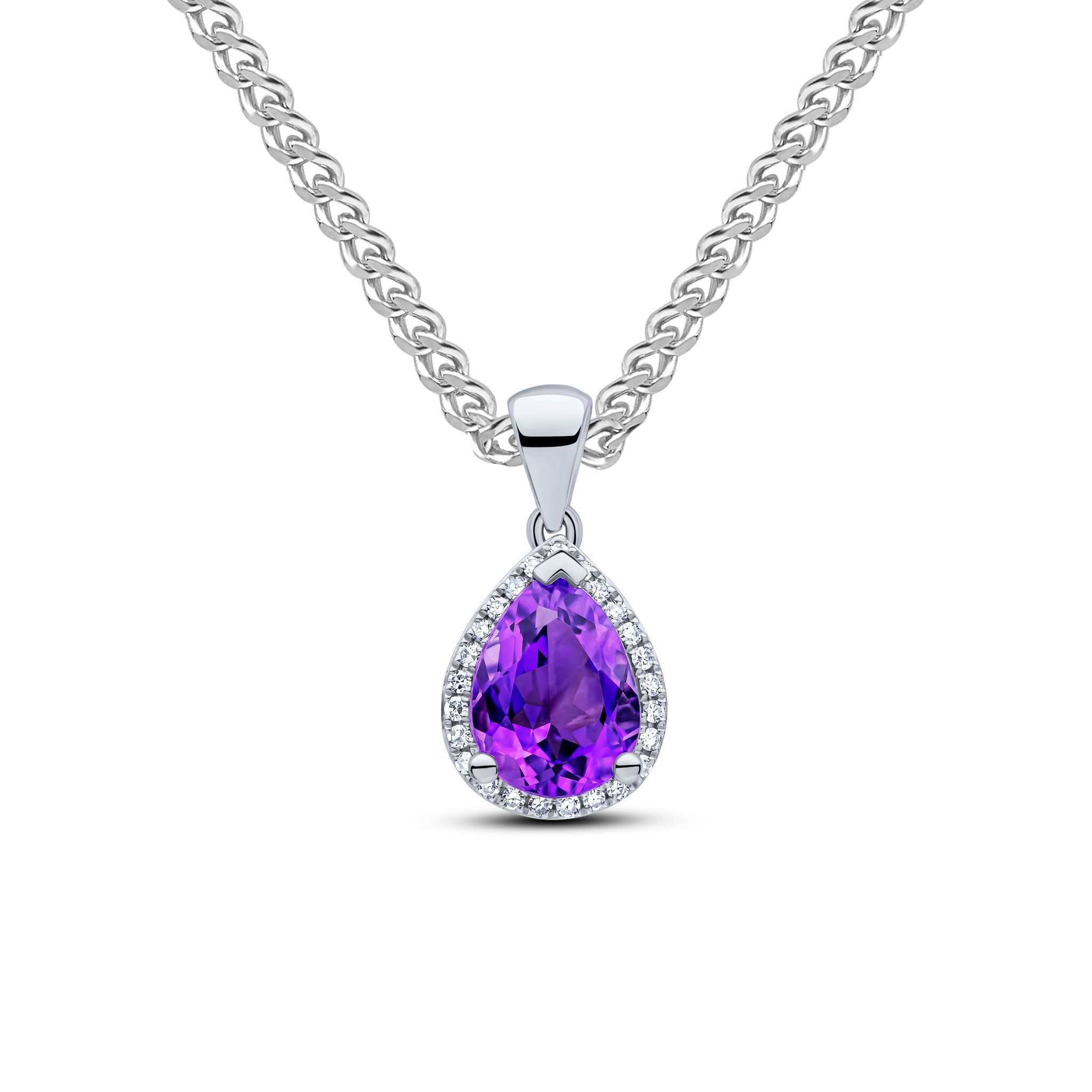 9ct White Gold Pear Ame & Diamond Cluster P