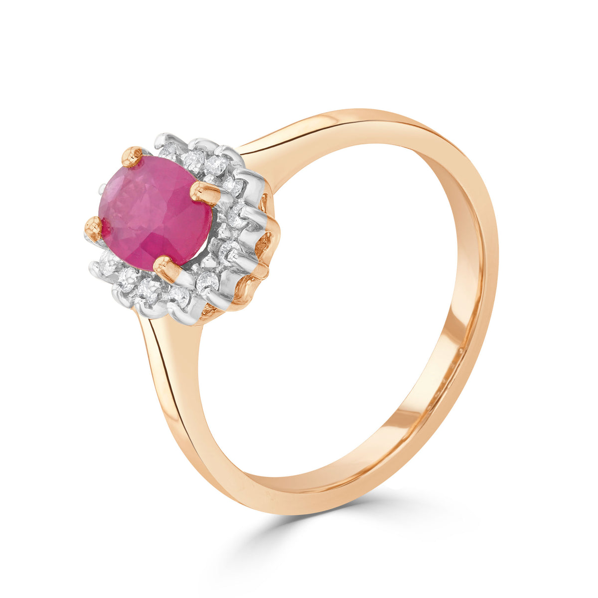 9ct Rose Gold Oval Ruby & Diamond Cluster Rose Gold