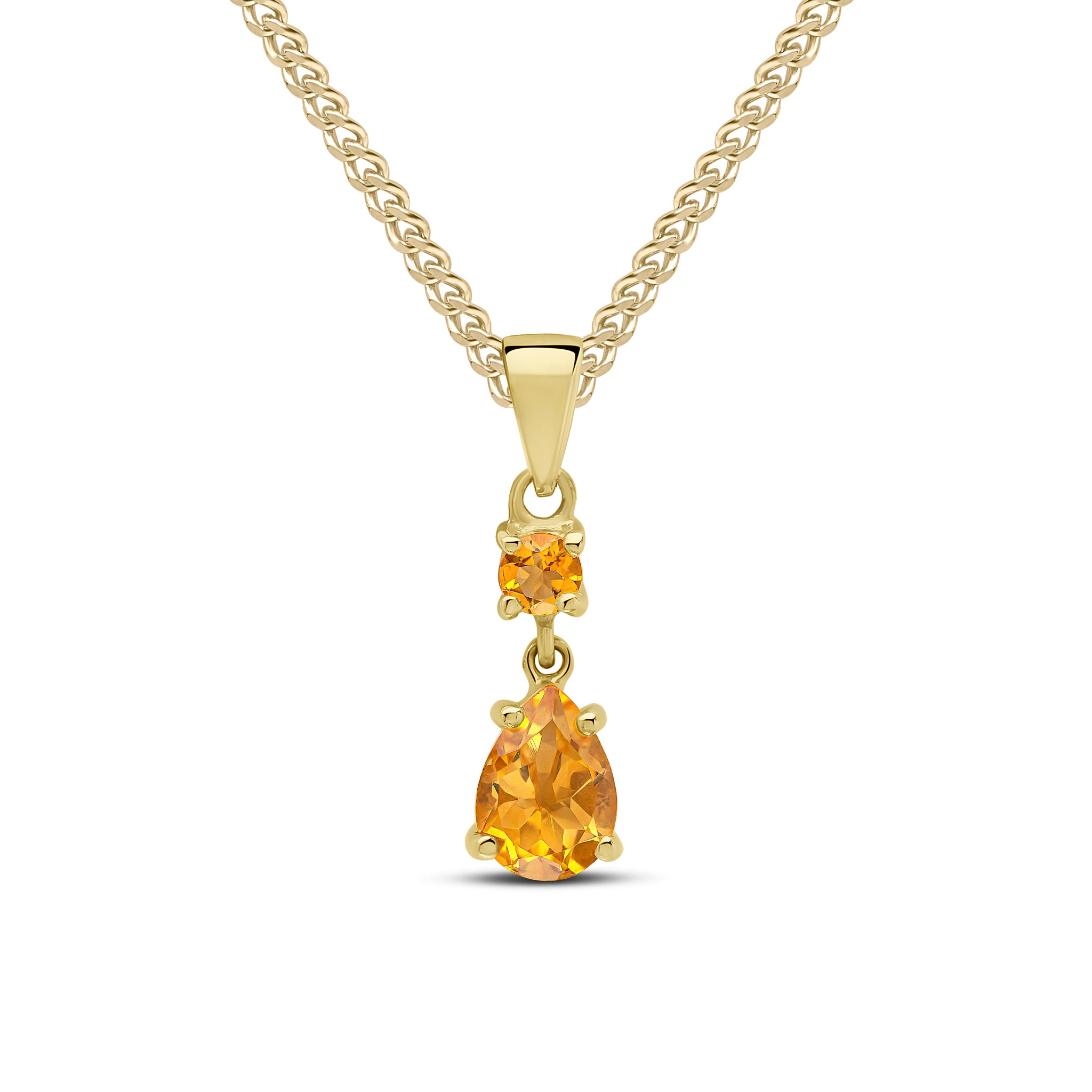 9ct Yellow Gold Round and Pear Shape Citrine Claw Set 2 Stone Drop Pendant
