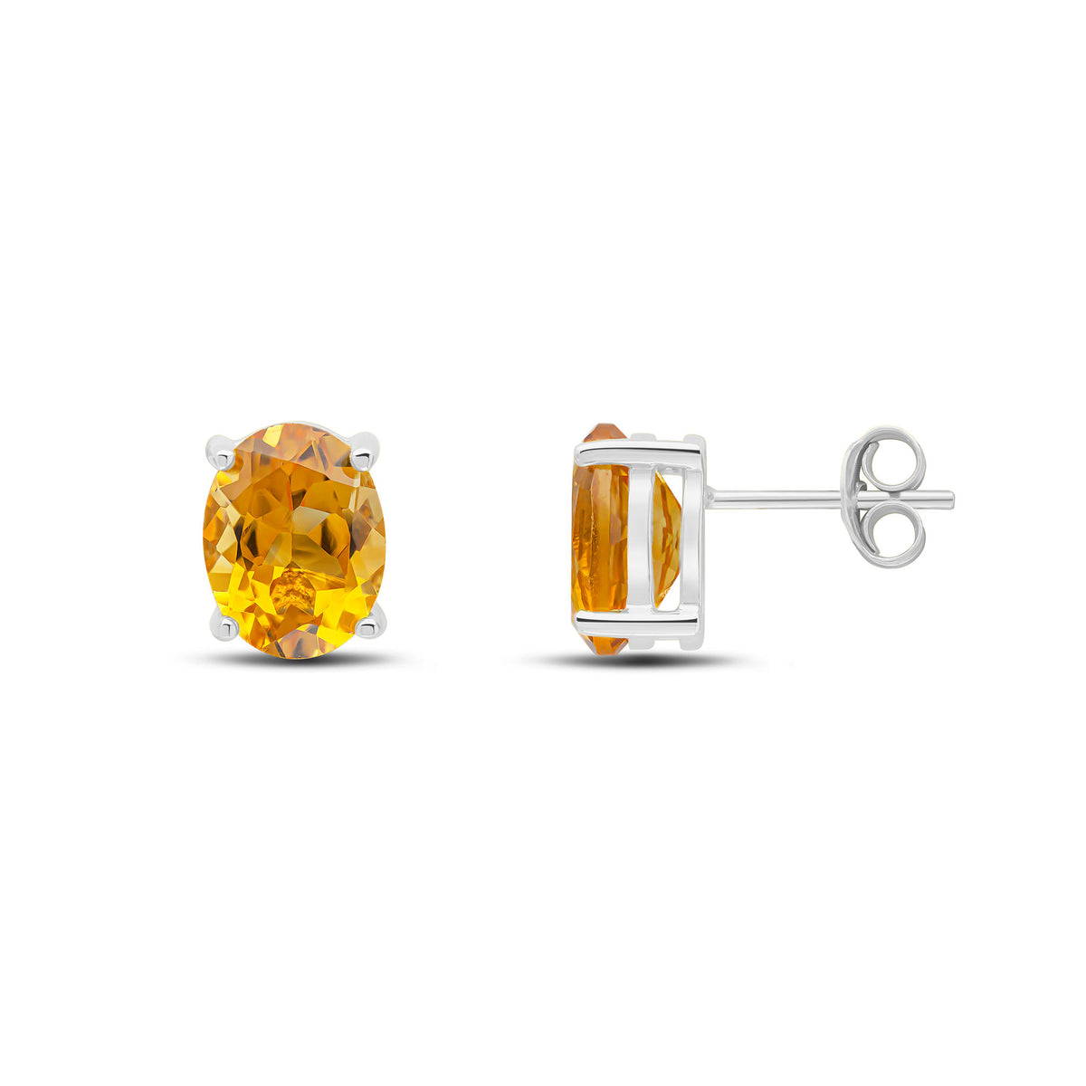 9ct White Gold 9x7 Oval Citrine Claw Earrings