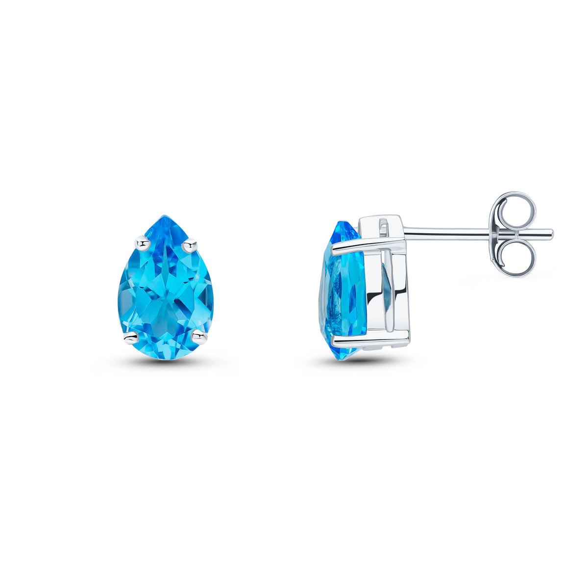 9ct White Gold 9x6 Pear Shape Swiss Blue Topaz 4 Claw Earrings