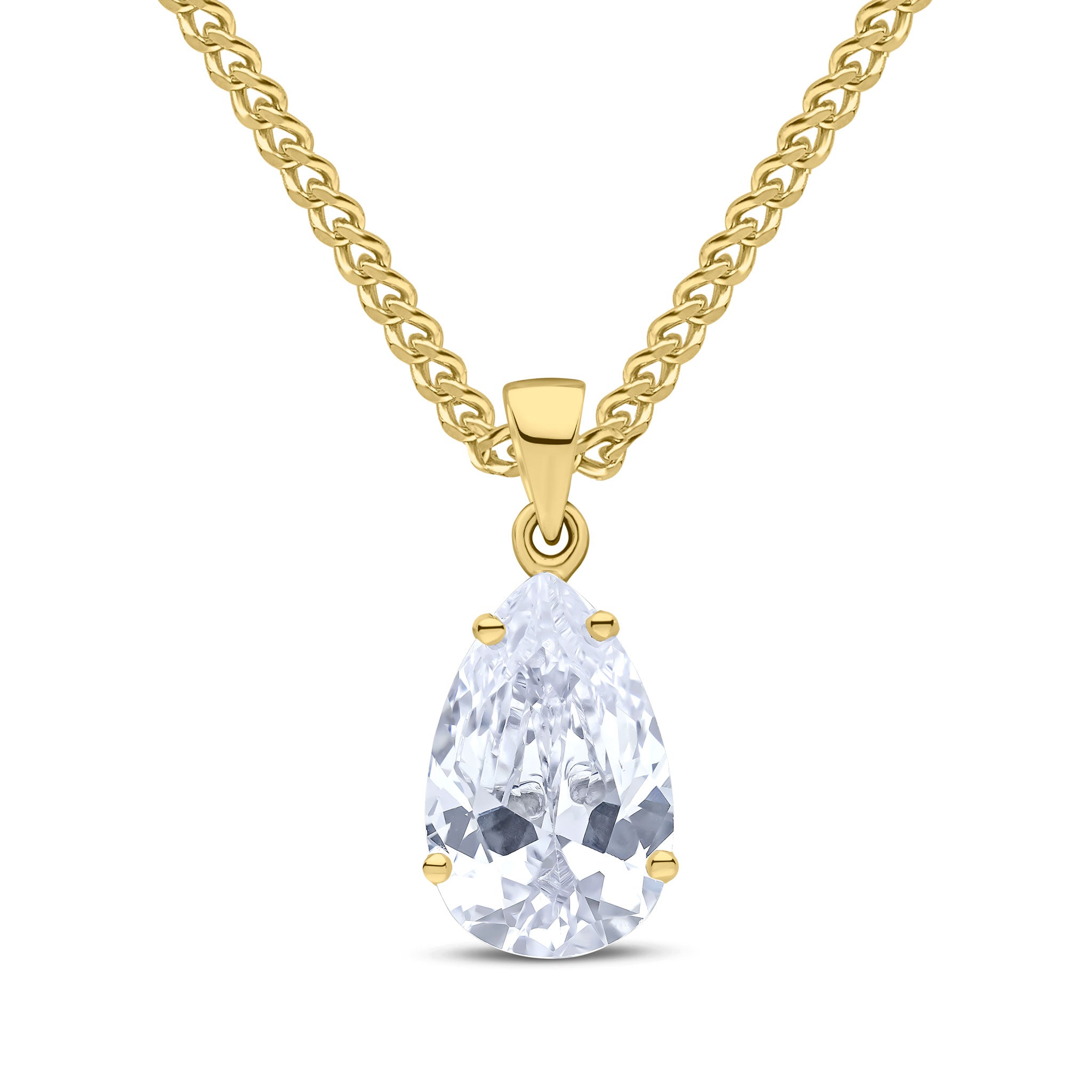 9ct Yellow Gold 14x9 Pear Shape CZ Claw Set Pendant