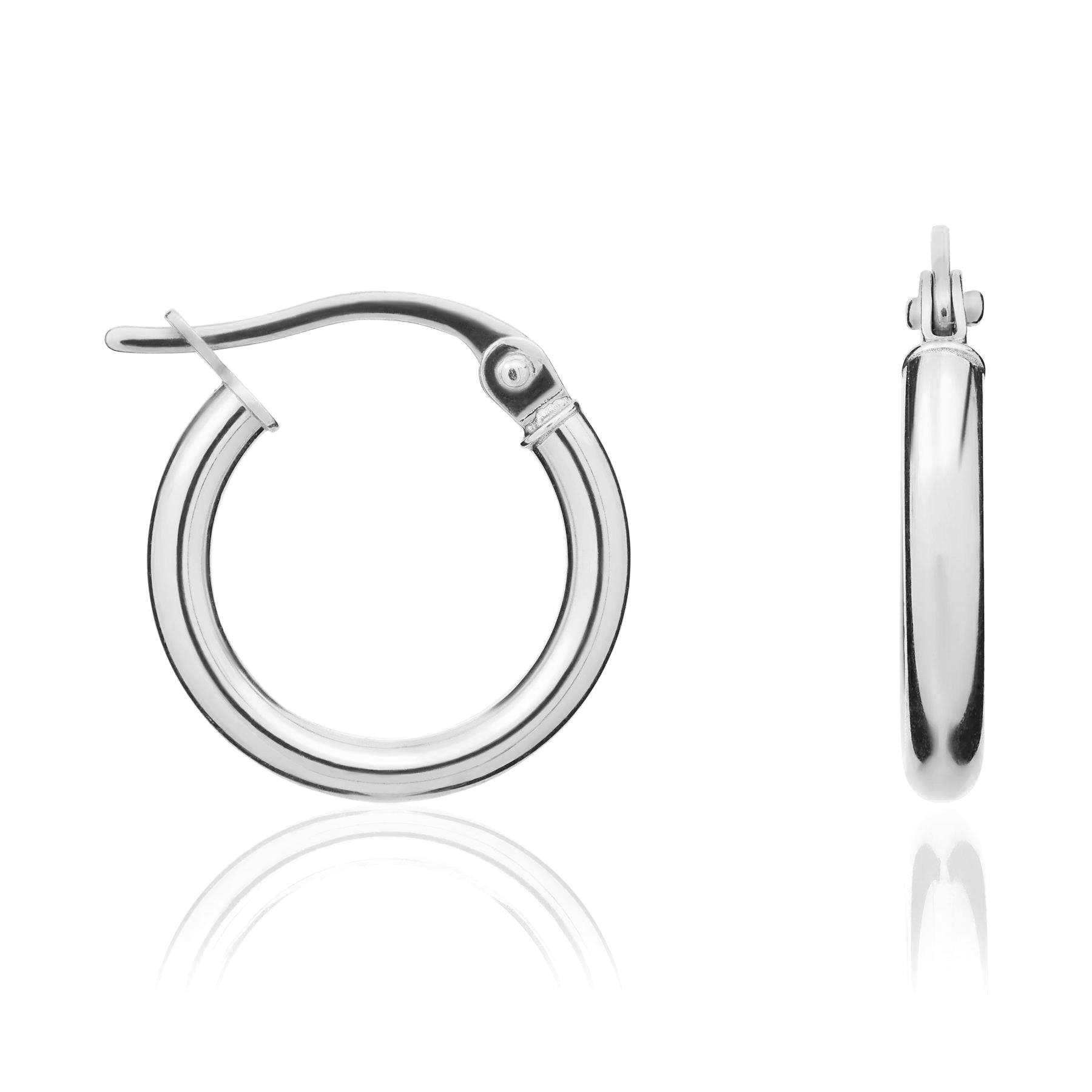 18ct white gold 4mm Tube Round Plain Pol Hoop Earrings 18mm Diameter