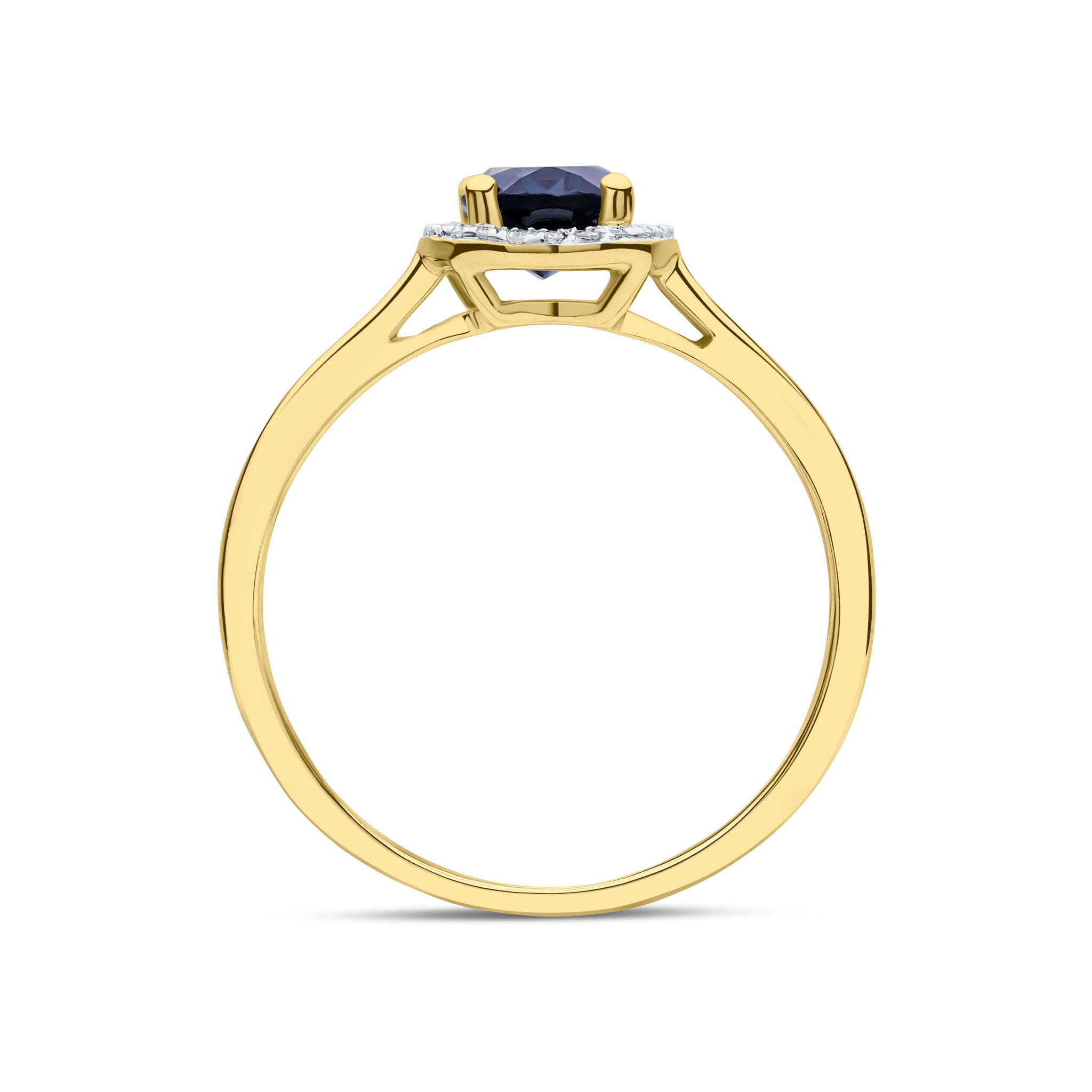 9CT YG 7X5 OVAL LONDON BLUE TOPAZ & ROUND DIAMOND HALO CLUSTER RING. RHODIUM TO DIAMONDS 1