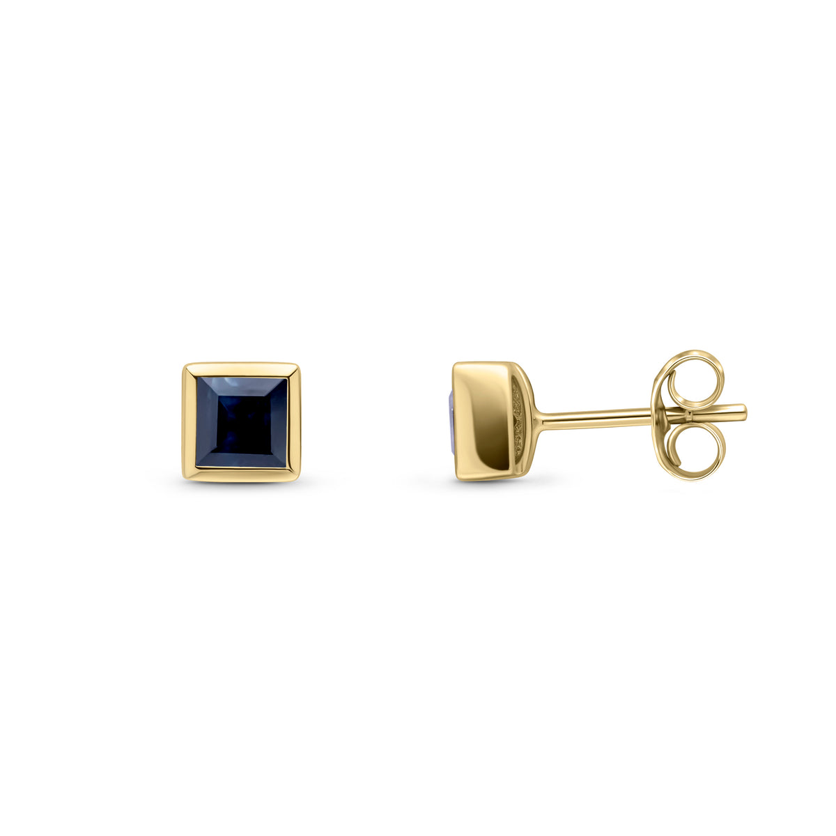 9ct Yellow Gold 3mm Square Sapphire Rubover Set Earrings