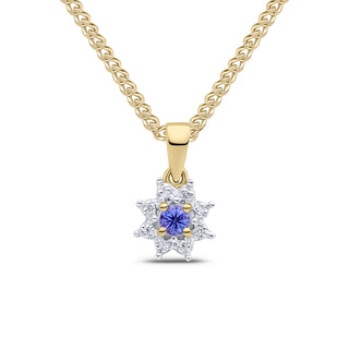 9ct yellow gold round tanzanite & diamond cluster pendant