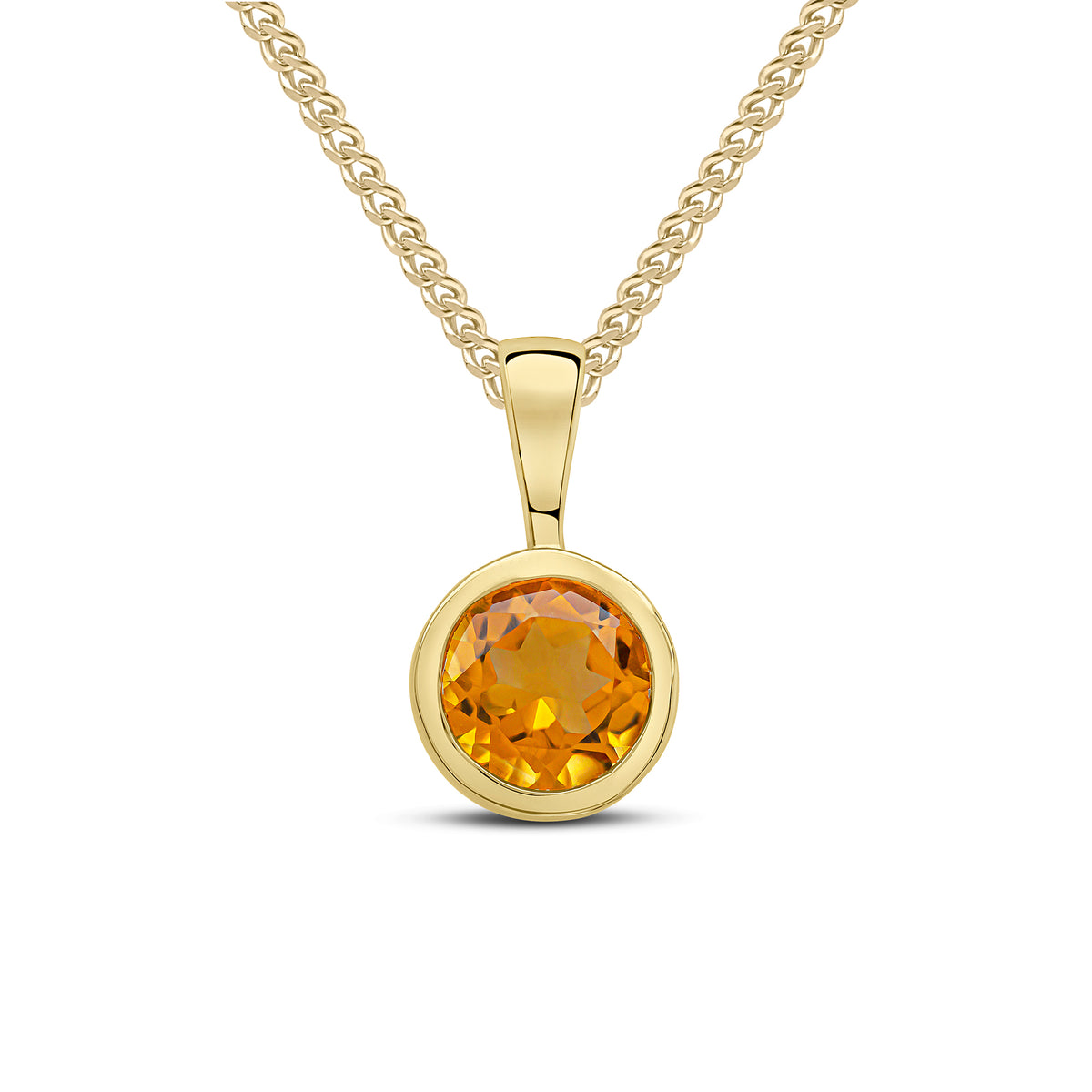 9ct Yellow Gold 6mm Round Citrine Rubover Pendant