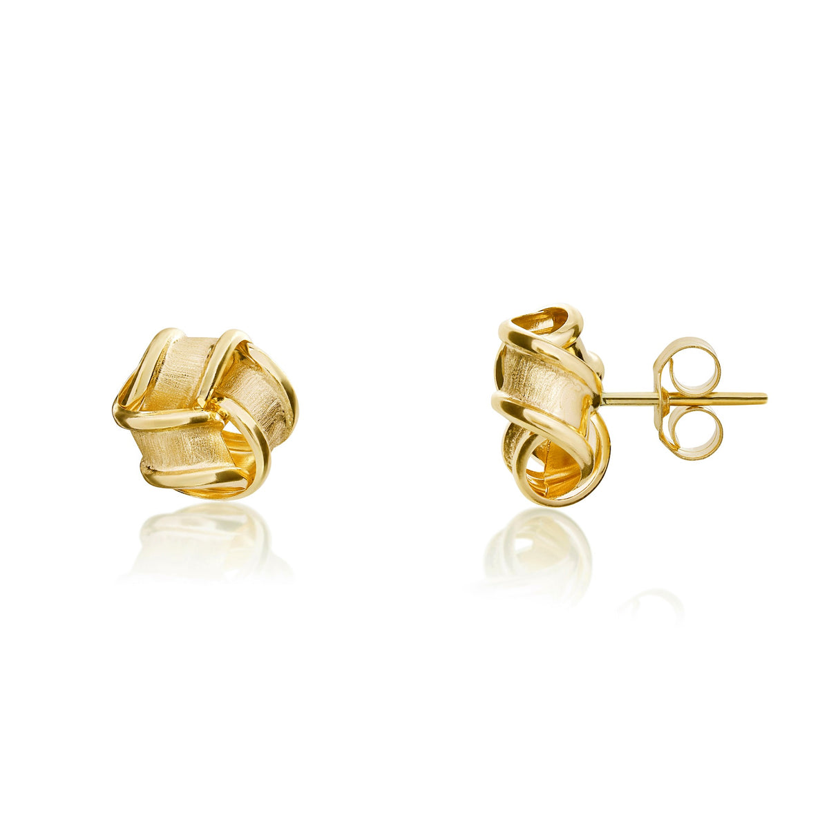 9ct Yellow Gold Frosted Ribbon Knot Stud Earrings