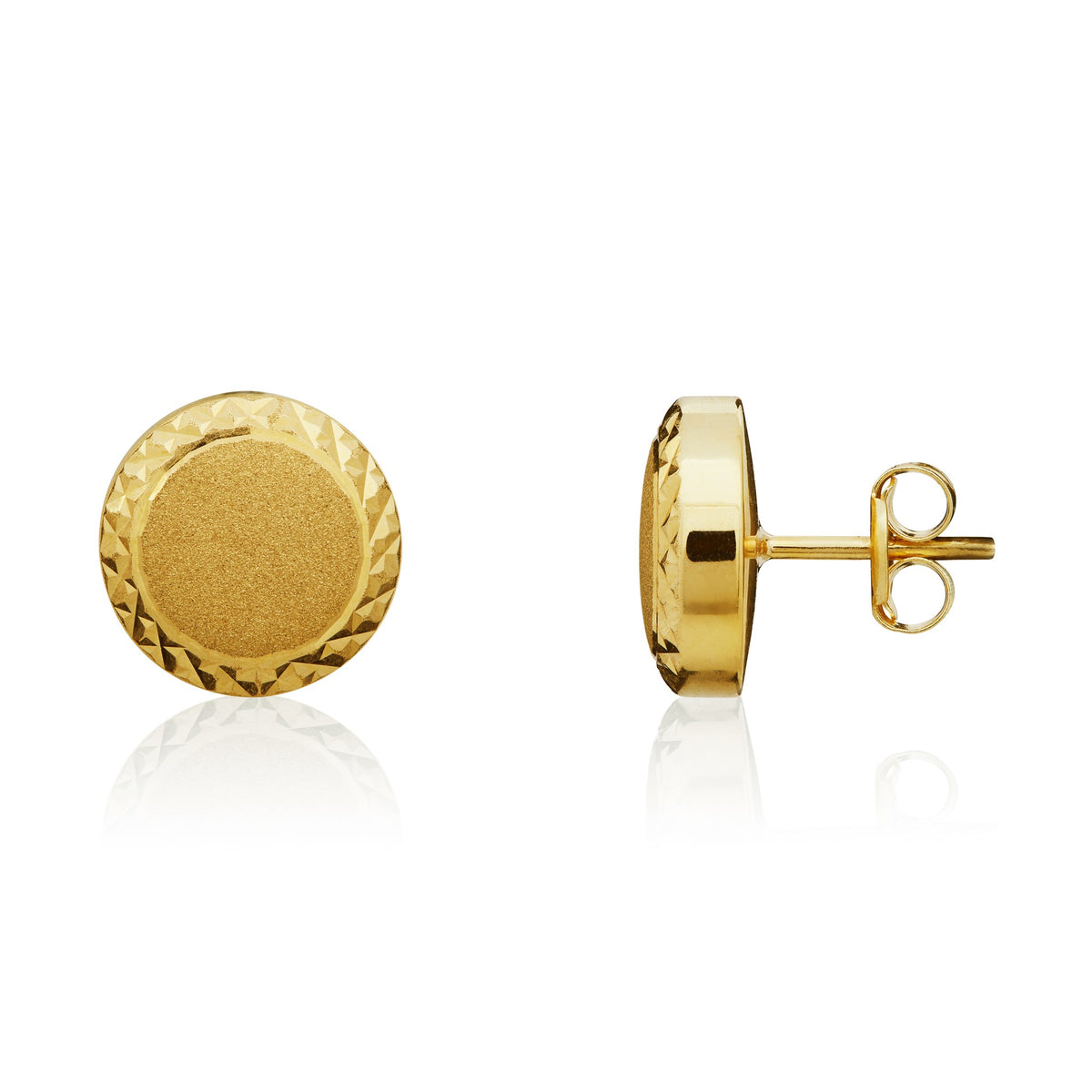 9ct Yellow Gold Satin & Diamond Cut Stud Earrings
