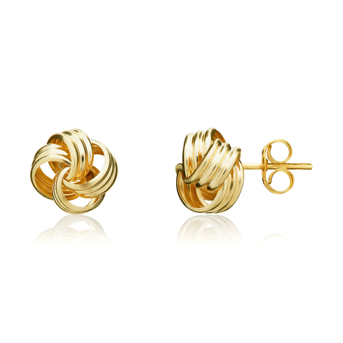9ct Yellow Gold Ribbon Triple Thread Loop Knot Stud Earrings