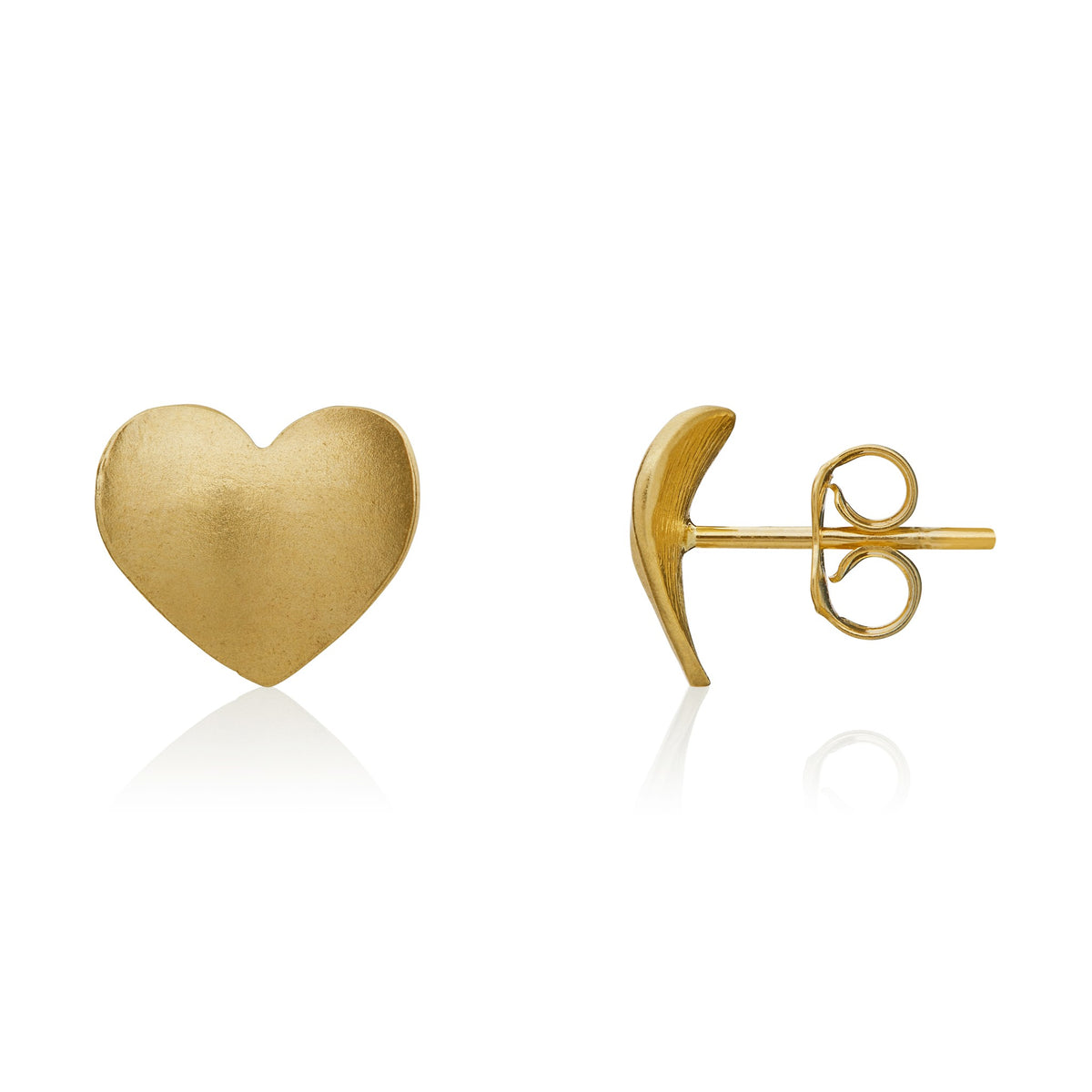 9ct Yellow Gold Satin Concave Heart Stud Earrings