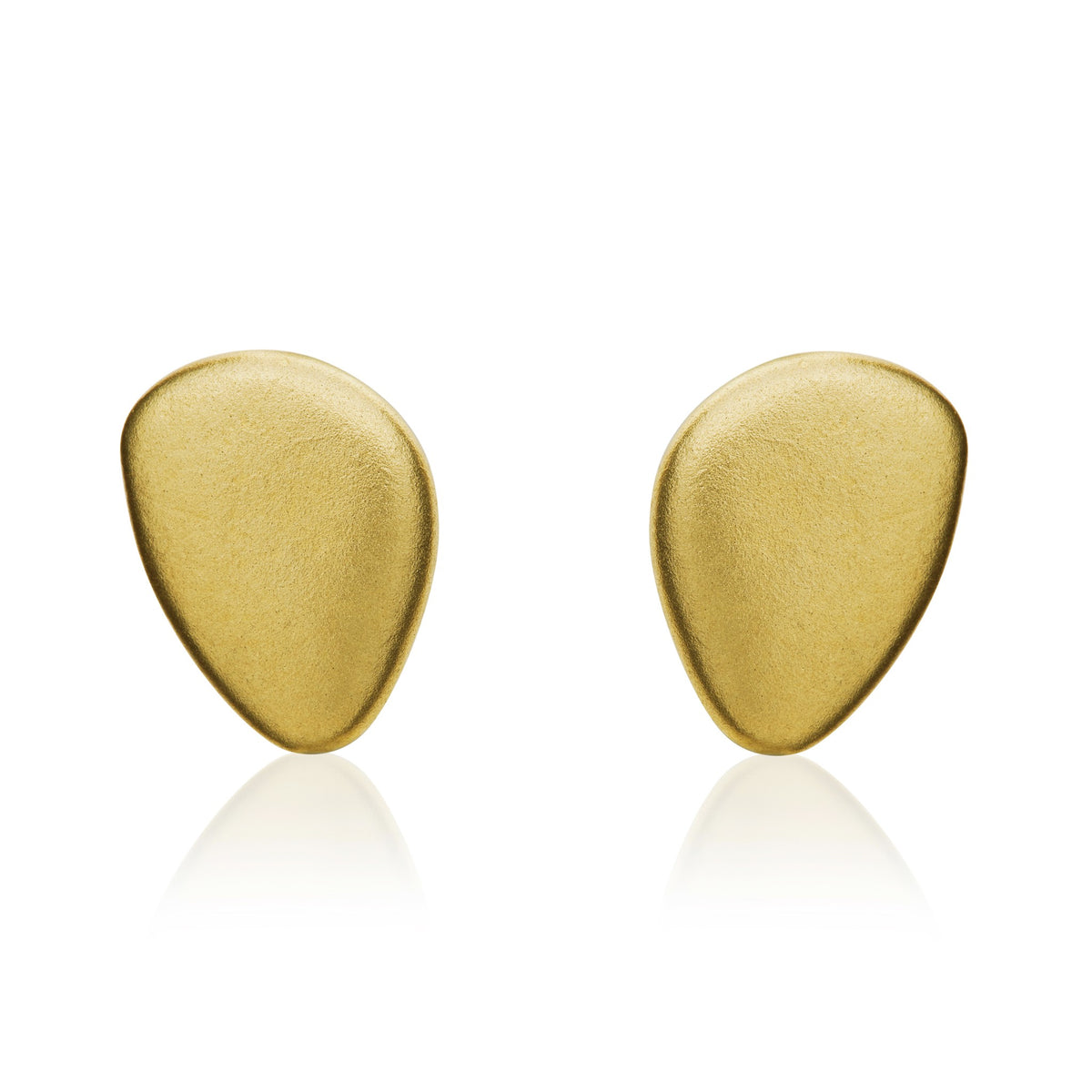 9ct Yellow Gold Satin Flat Pebble Stud Earrings - view 2