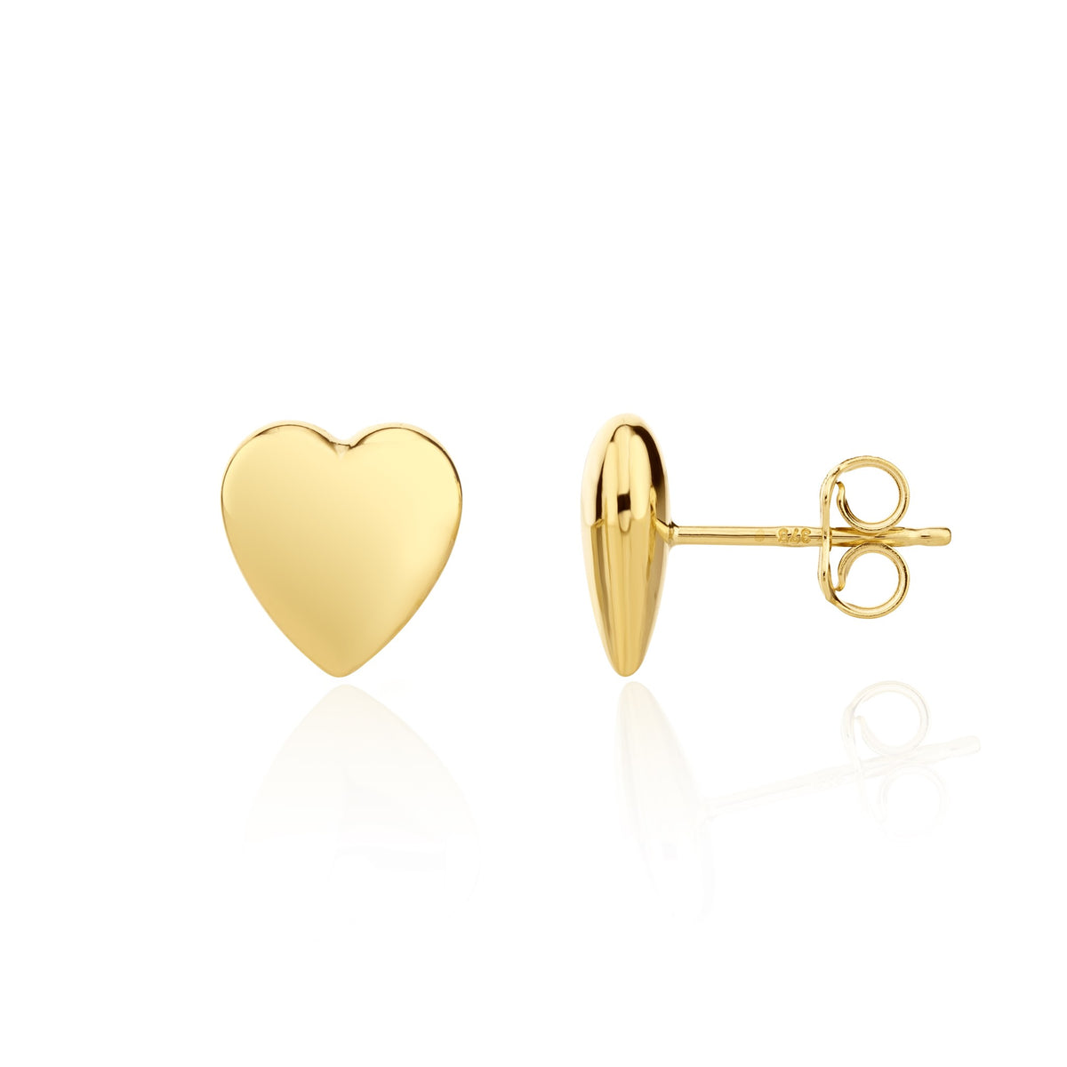 9ct Yellow Gold Polished Heart Stud Earrings