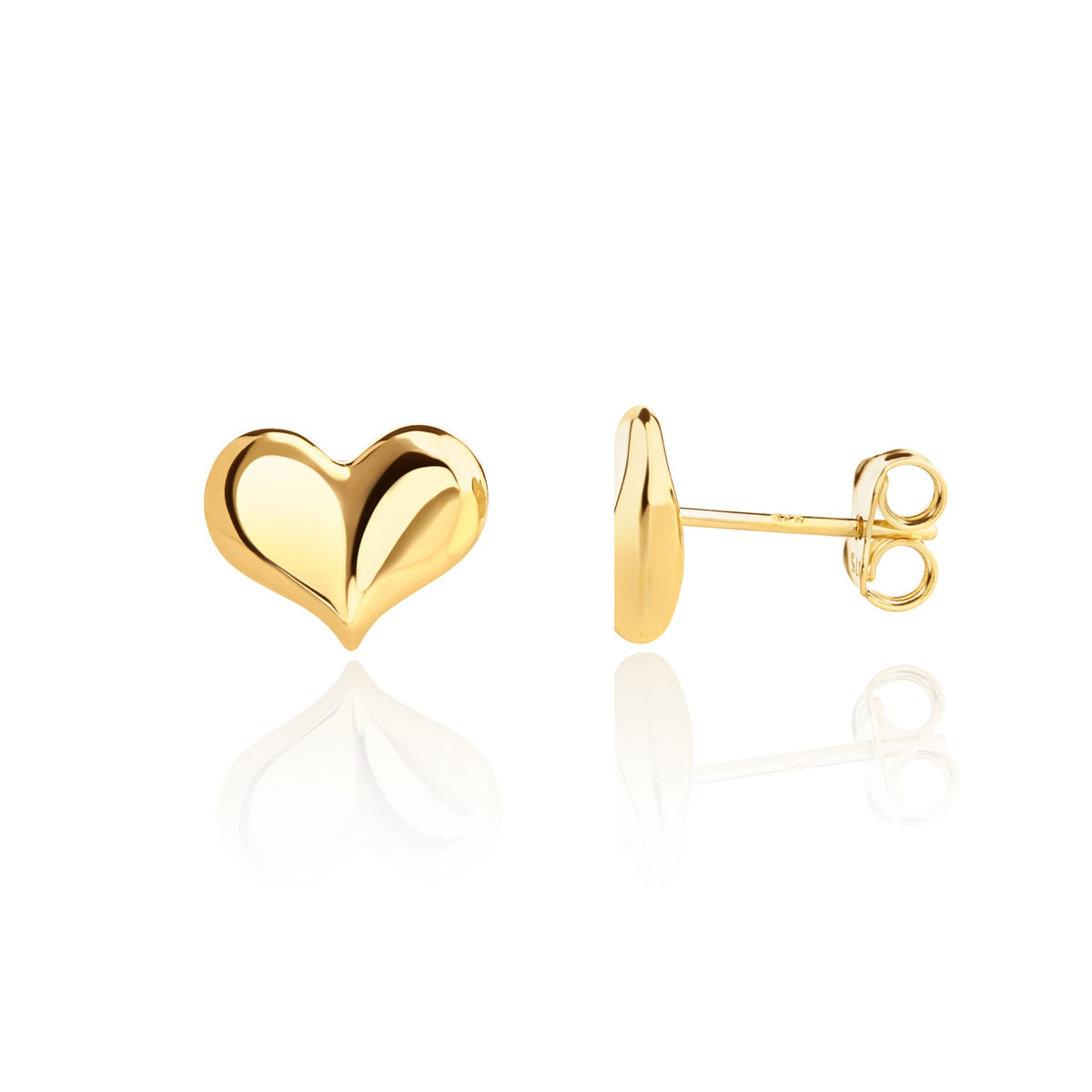 9ct Yellow Gold 3d Polished Curve Heart Stud Earrings