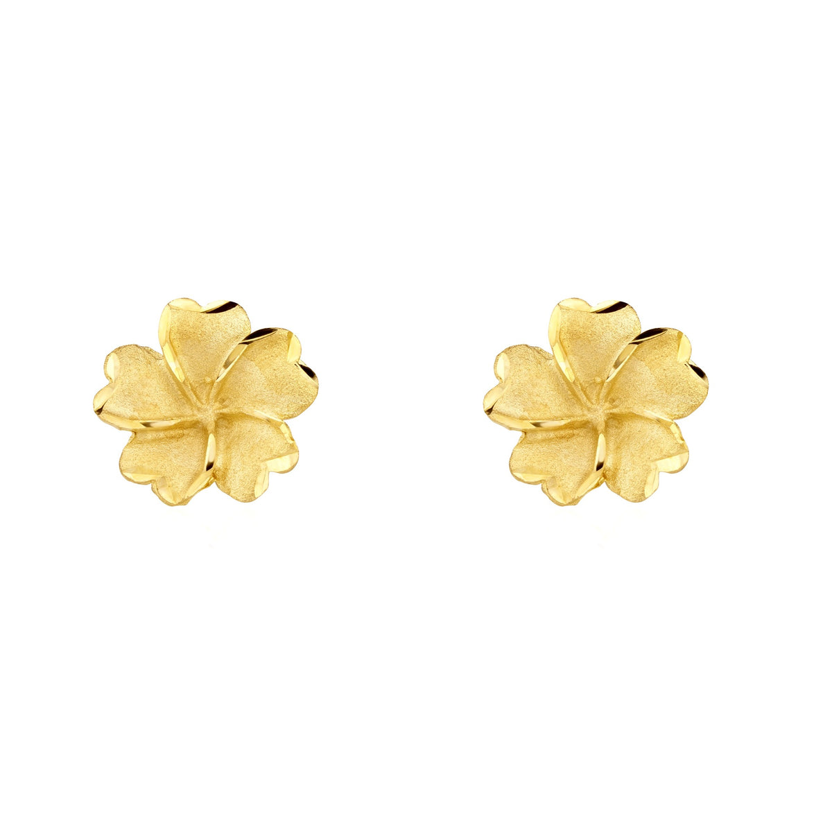 9ct Yellow Gold Satin Flower Stud Earrings 12mm - view 2