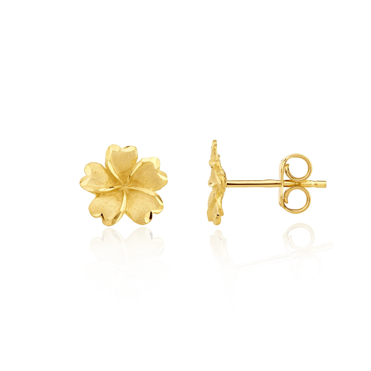 9ct Yellow Gold Satin Flower Stud Earrings 9mm