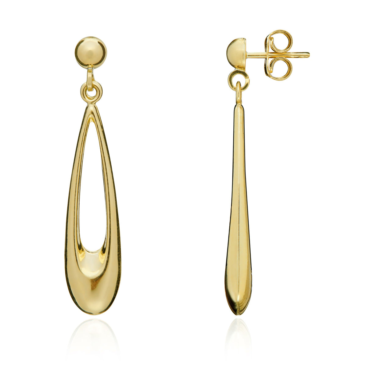 9ct Yellow Gold Long Open Pear Drop Earrings