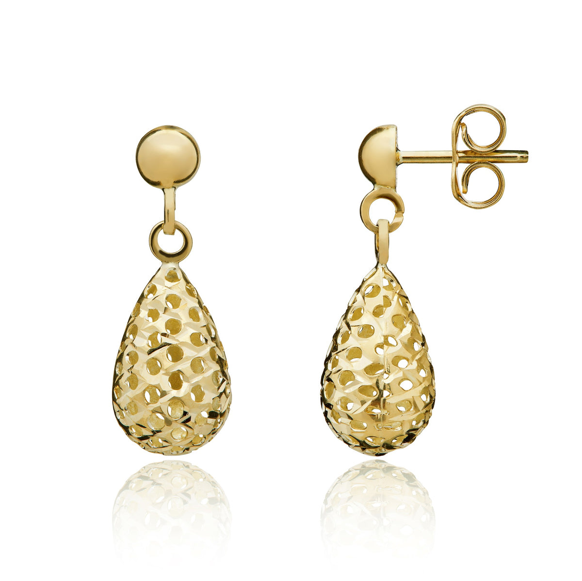 9ct Yellow Gold Pierced Bombe Drop Earrings