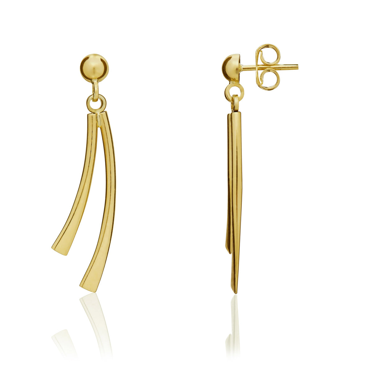 9ct Yellow Gold Two Row Curve Drop Earrings