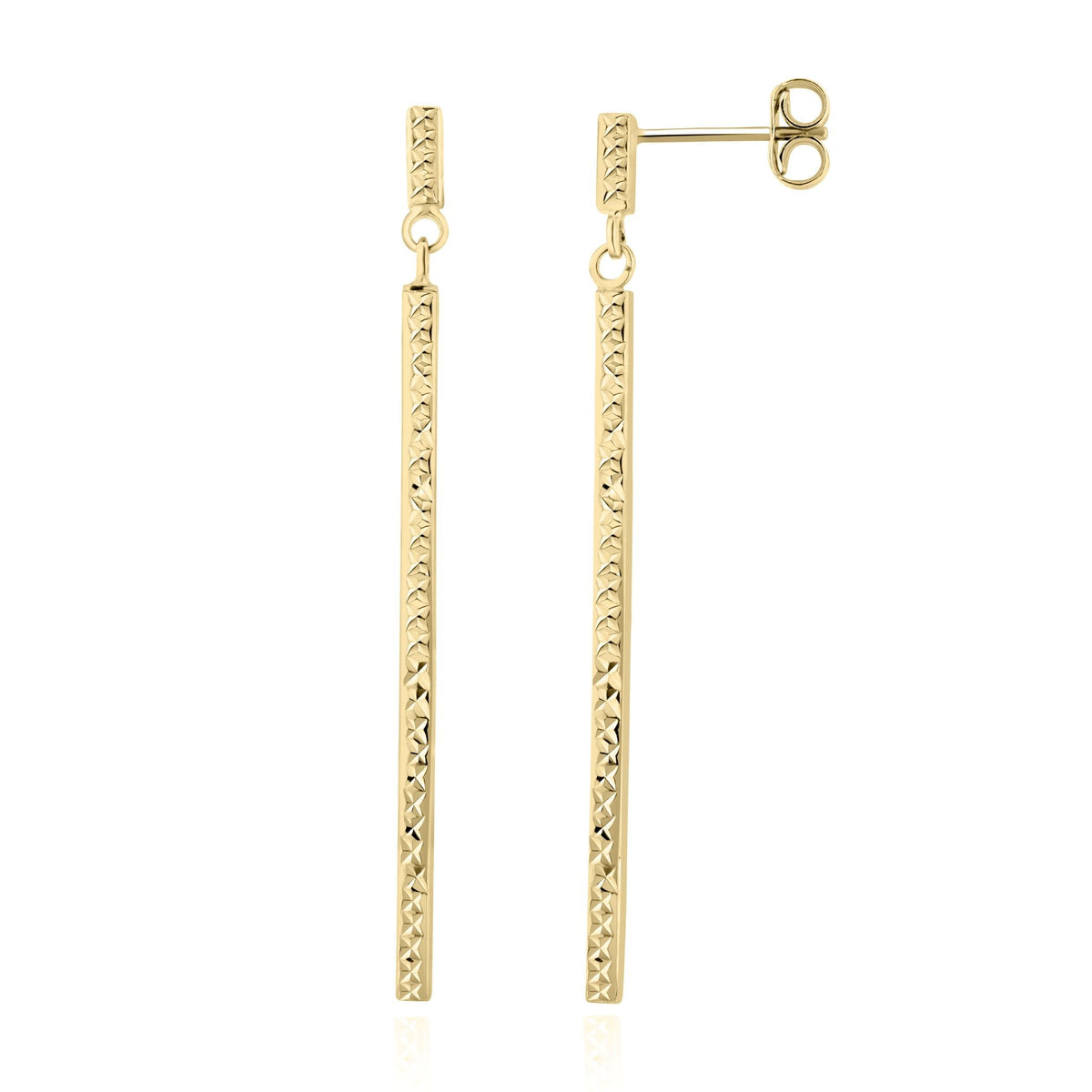 9ct Yellow Gold Engine-Turned Pattern Bar Drop Earrings