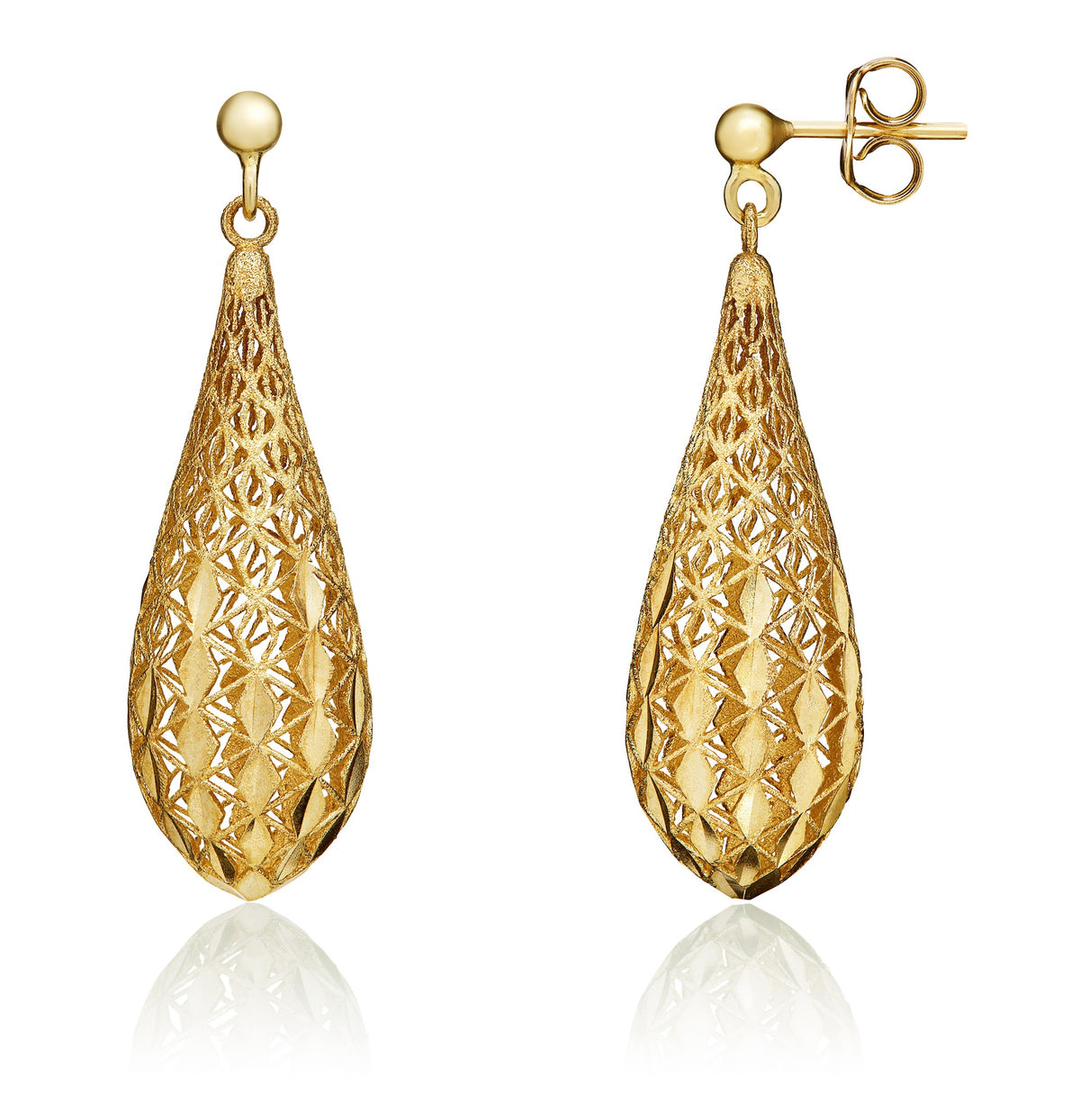 9ct Yellow Gold Openwork Torpedo Drop Earrings - view 1