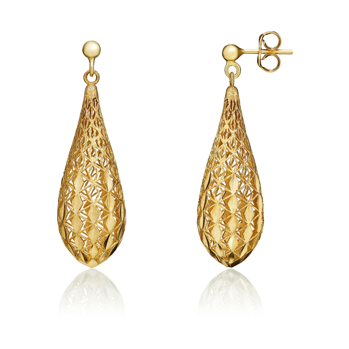 9ct Yellow Gold Openwork Torpedo Drop Earrings - view 2