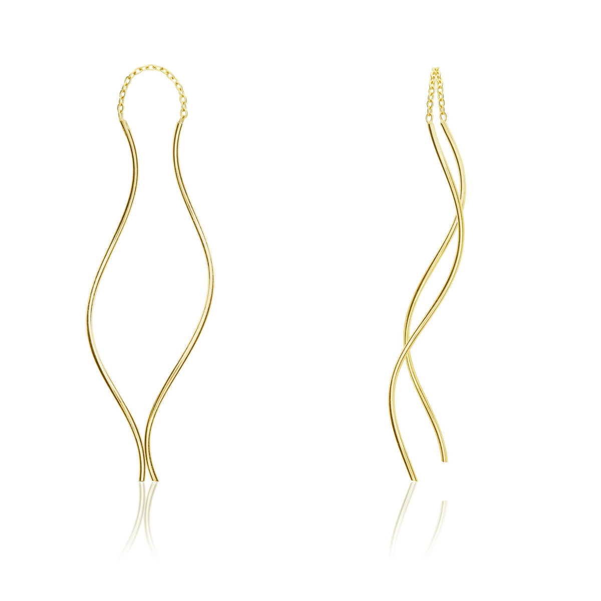 9ct Yellow Gold Ribbon Style Pull-Through Drop Earrings