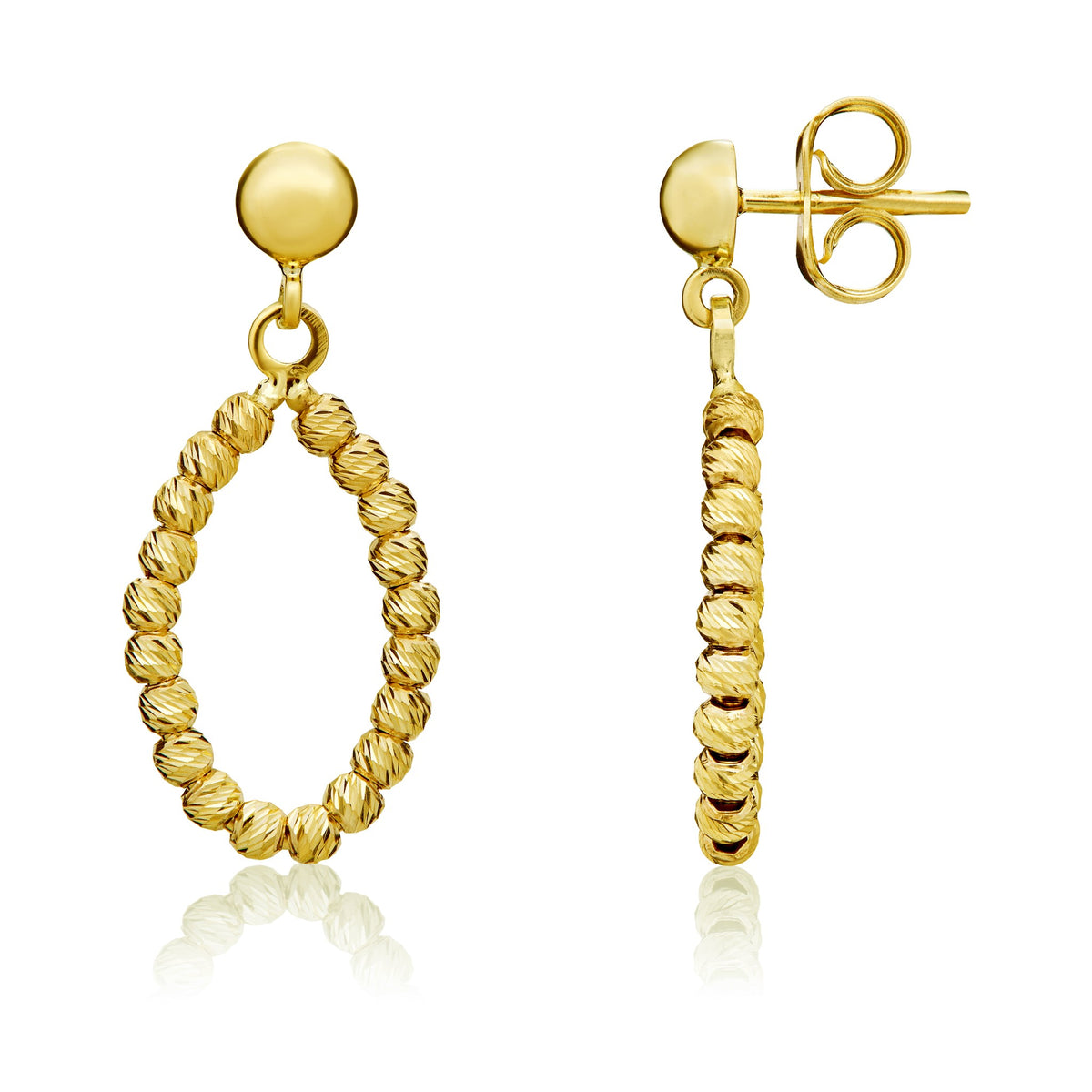 9ct Yellow Gold Dia-Cut Bead Drop Earrings