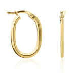 9 Carat Yellow Gold Beautifully Polished Flat Bevelled Oval Hoop Earrings - view 1