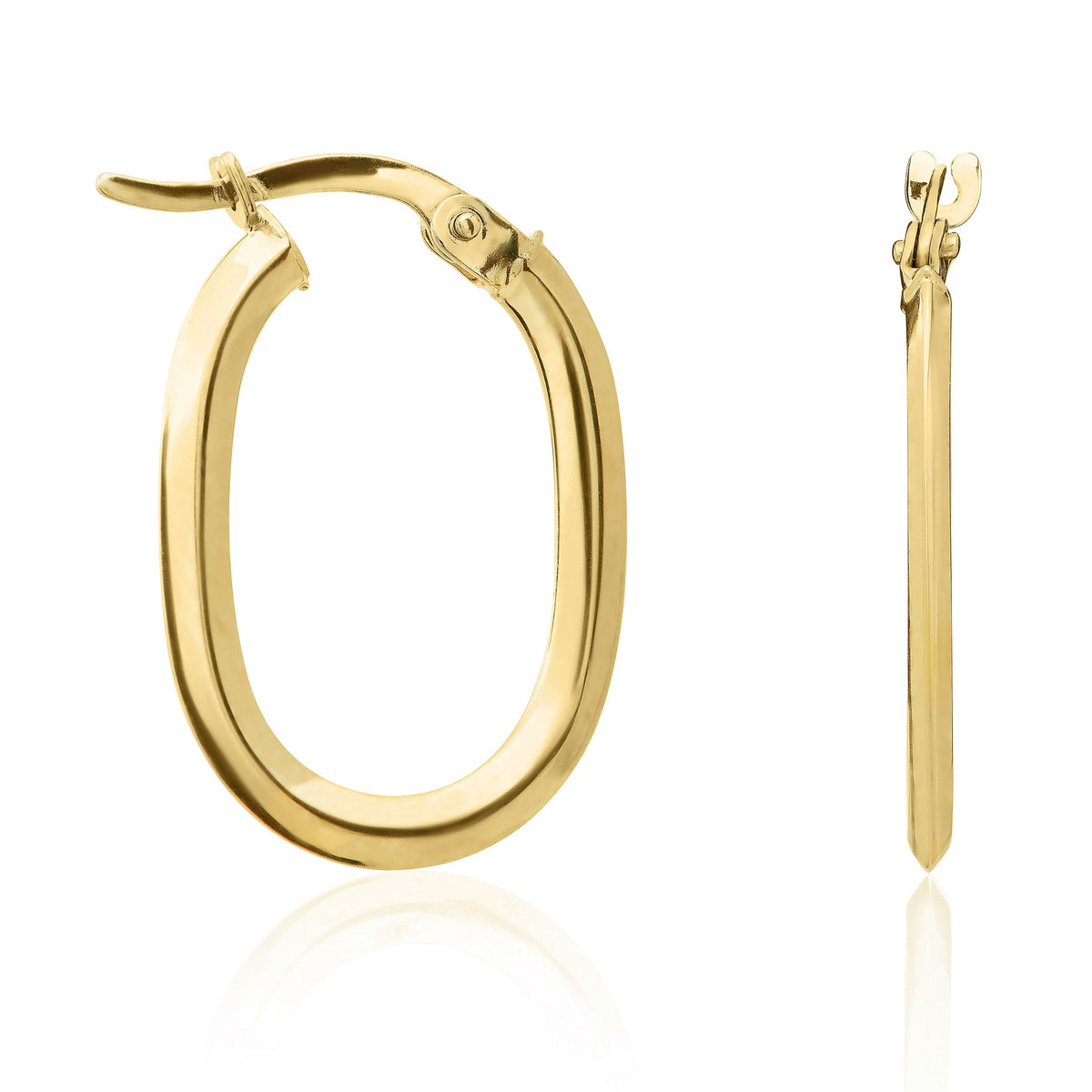 9 Carat Yellow Gold Beautifully Polished Flat Bevelled Oval Hoop Earrings - view 1