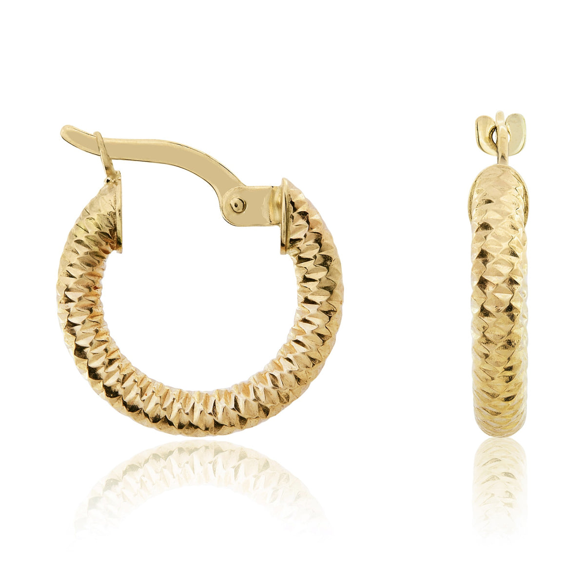 9ct Yellow Gold Dia-Cut Hoop Earrings - view 1