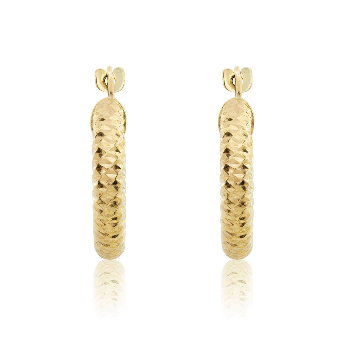 9ct Yellow Gold Dia-Cut Hoop Earrings - view 2