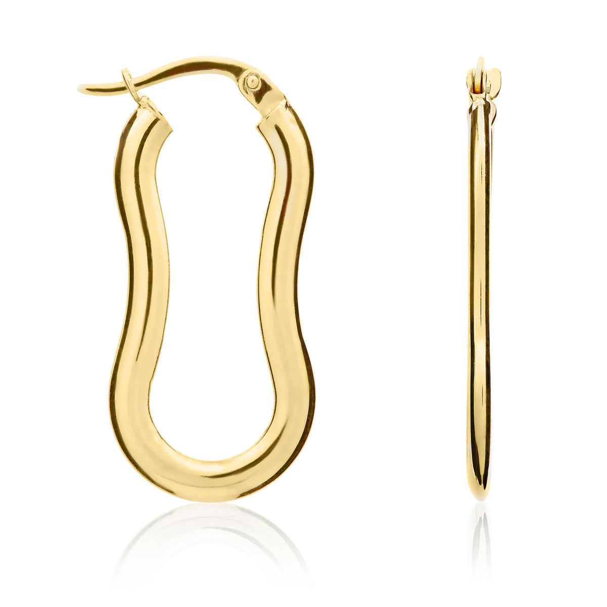 9ct Yellow Gold Shaped Flat Hoop Earrings