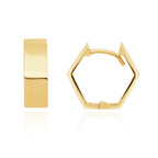 9ct Yellow Gold Hexagon Huggy Hoop Earrings - view 1