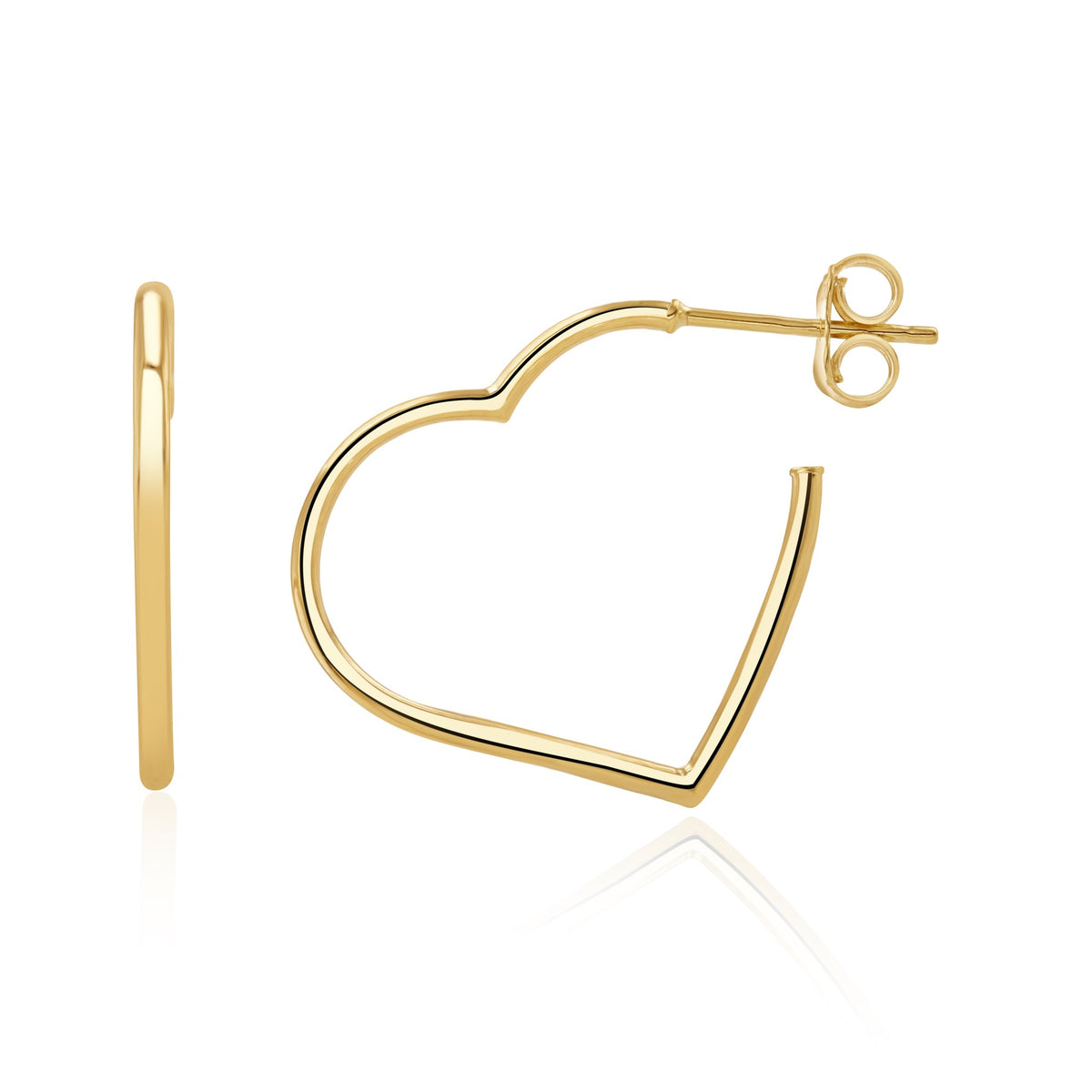9ct Yellow Gold Round Tube Heart Hoop Earrings