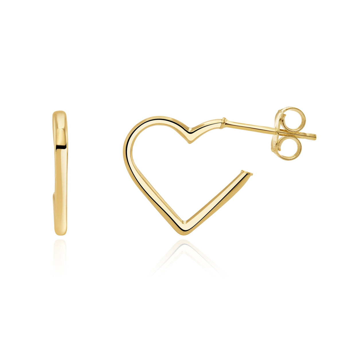 9ct Yellow Gold Round Tube Heart Hoop Earrings