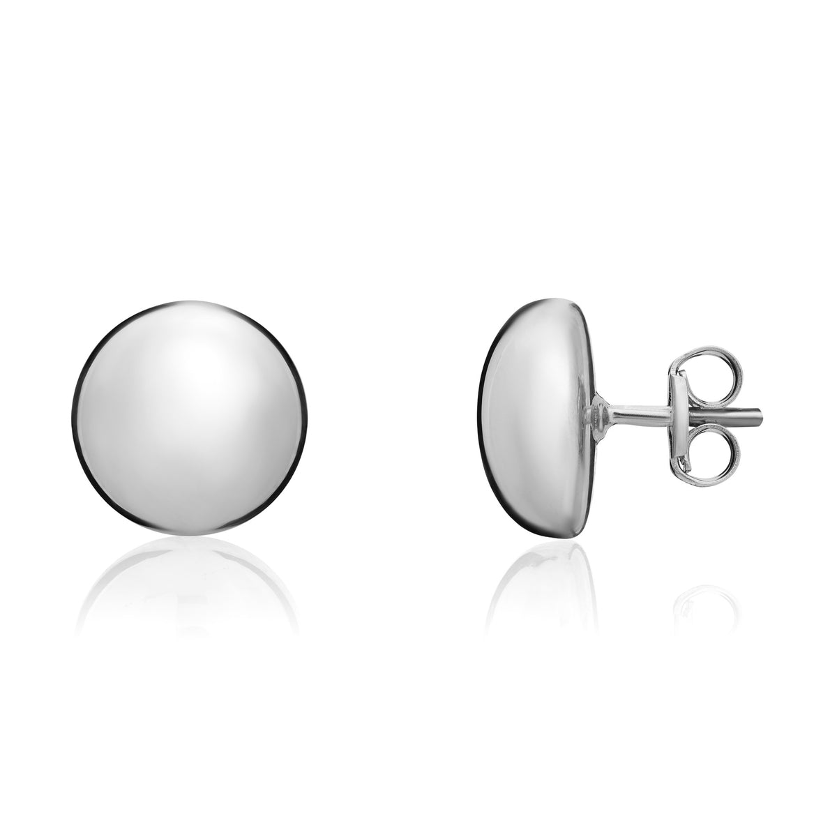 9ct White Gold Polished Button Stud Earrings 10mm
