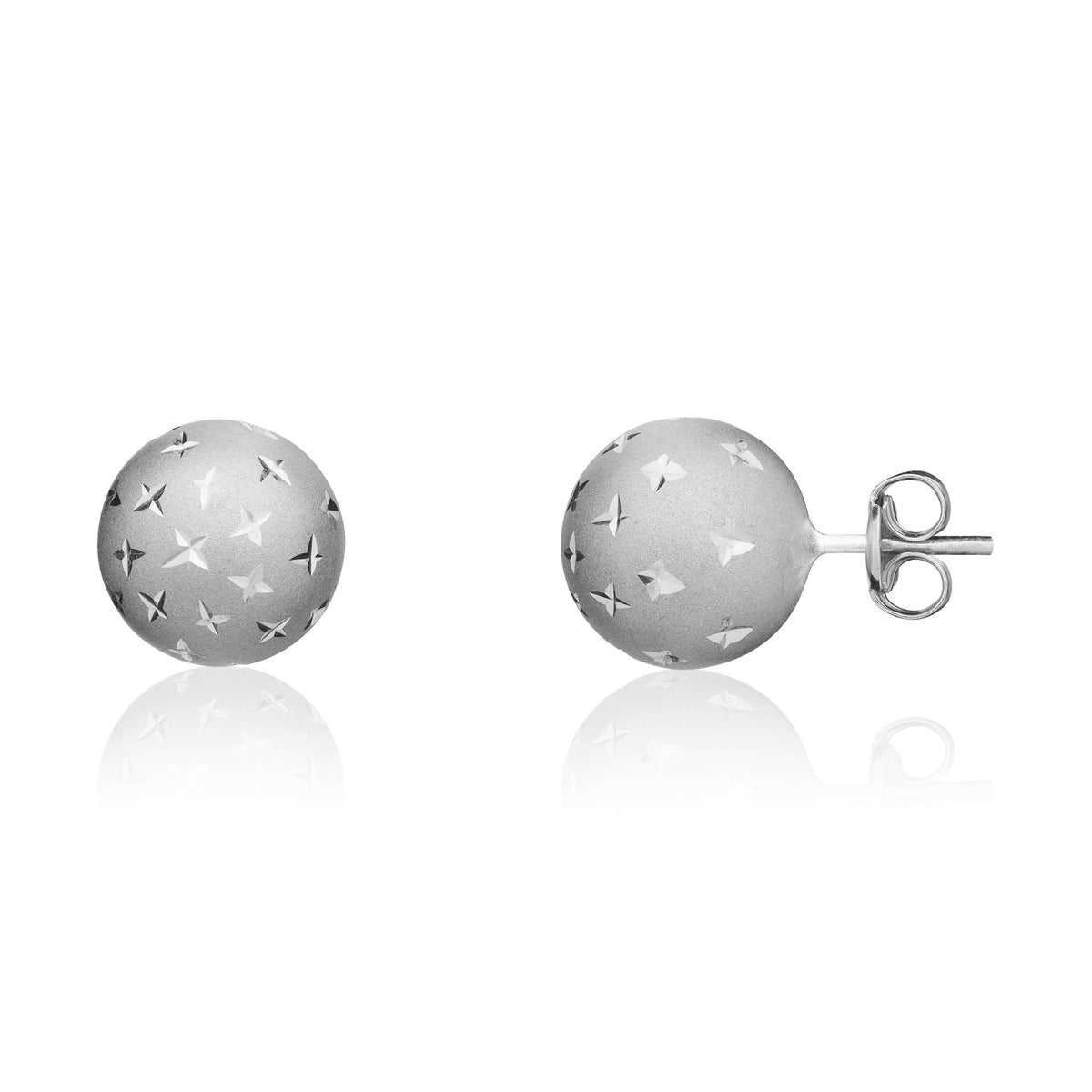 9ct White Gold Satin Star Ball Stud Earrings 10mm