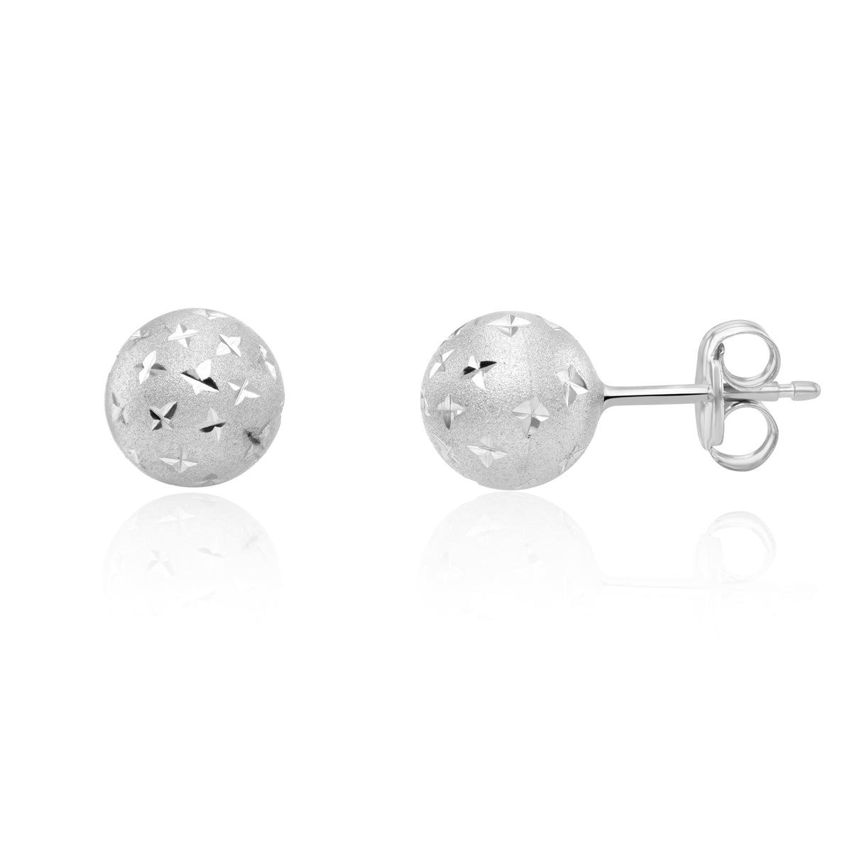 9ct White Gold Satin Star Ball Stud Earrings 7mm