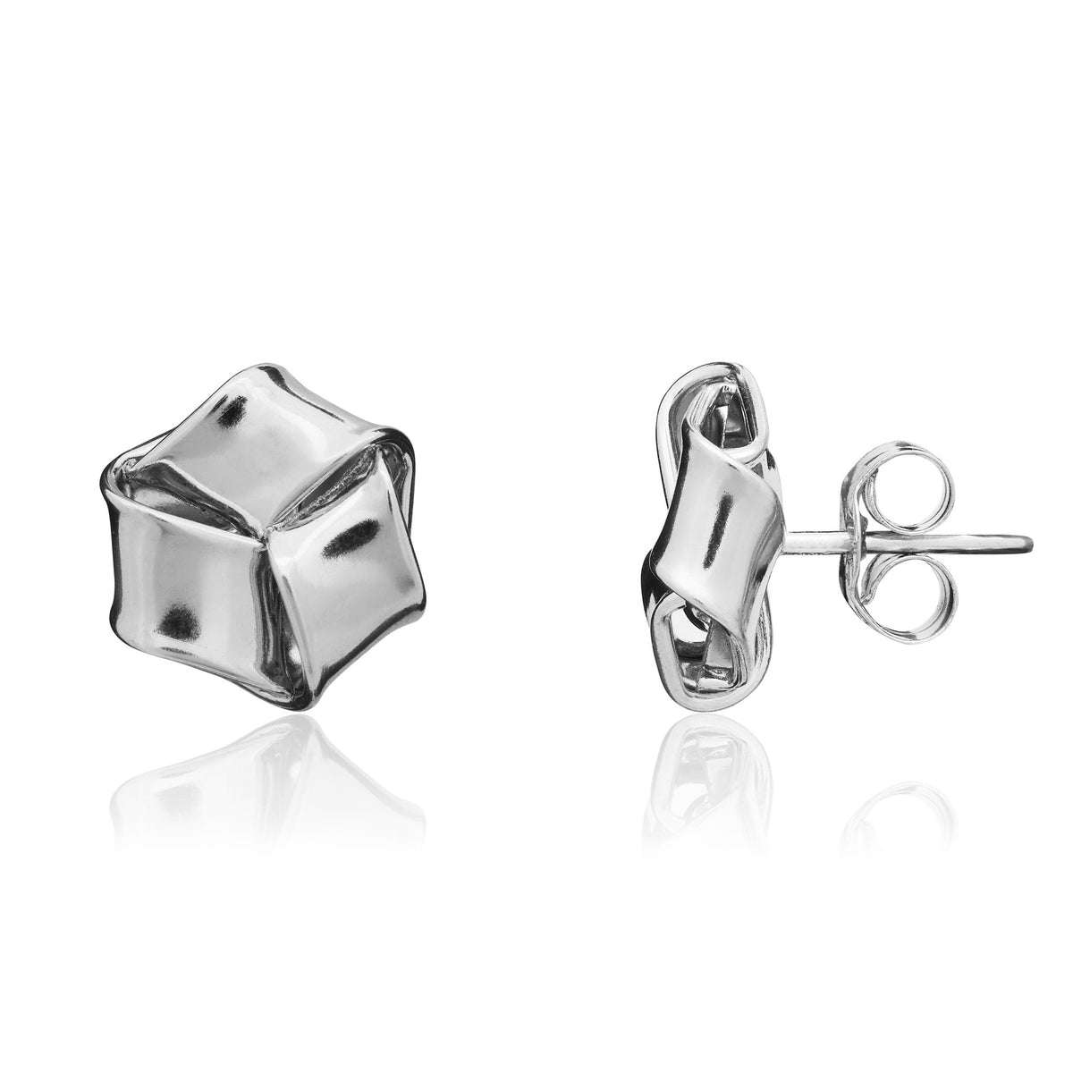 9ct White Gold Polished Flat Knot Stud Earrings